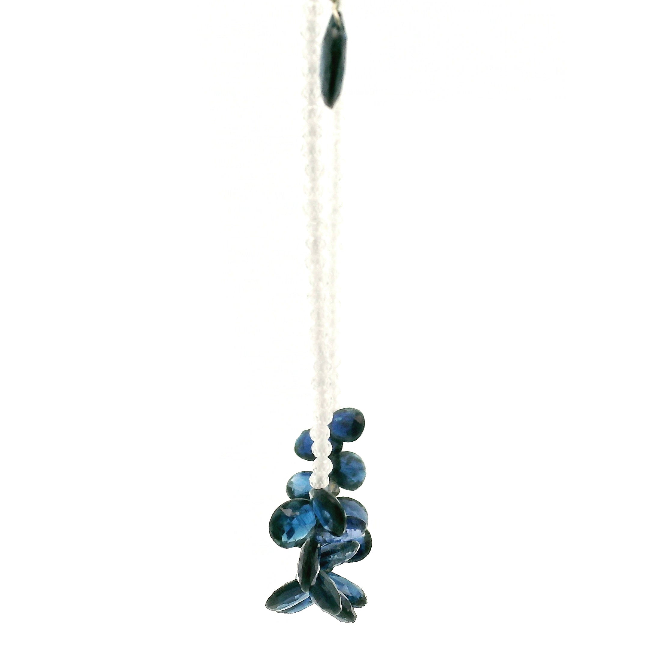 Kyanite Briolette and White Zircon Micro Faceted Necklace 925 Silver for Communication and Energy Healing