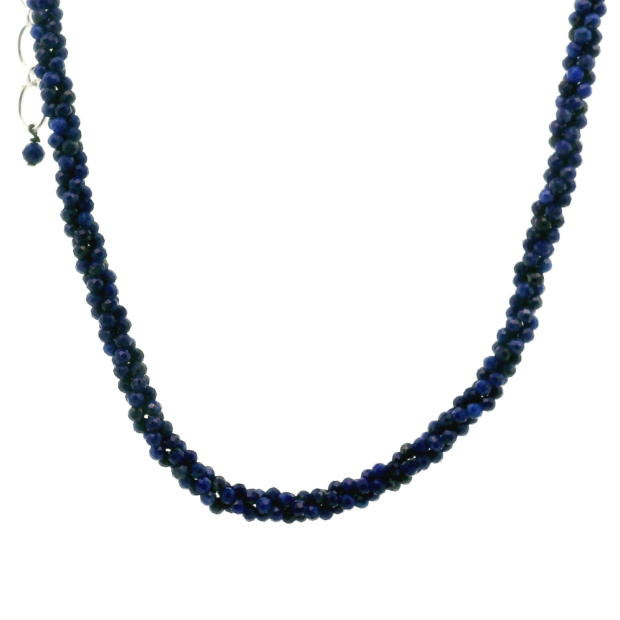 Lapis Lazuli Braided Micro Faceted Necklace 925 Silver for Communication and Spiritual Awakening