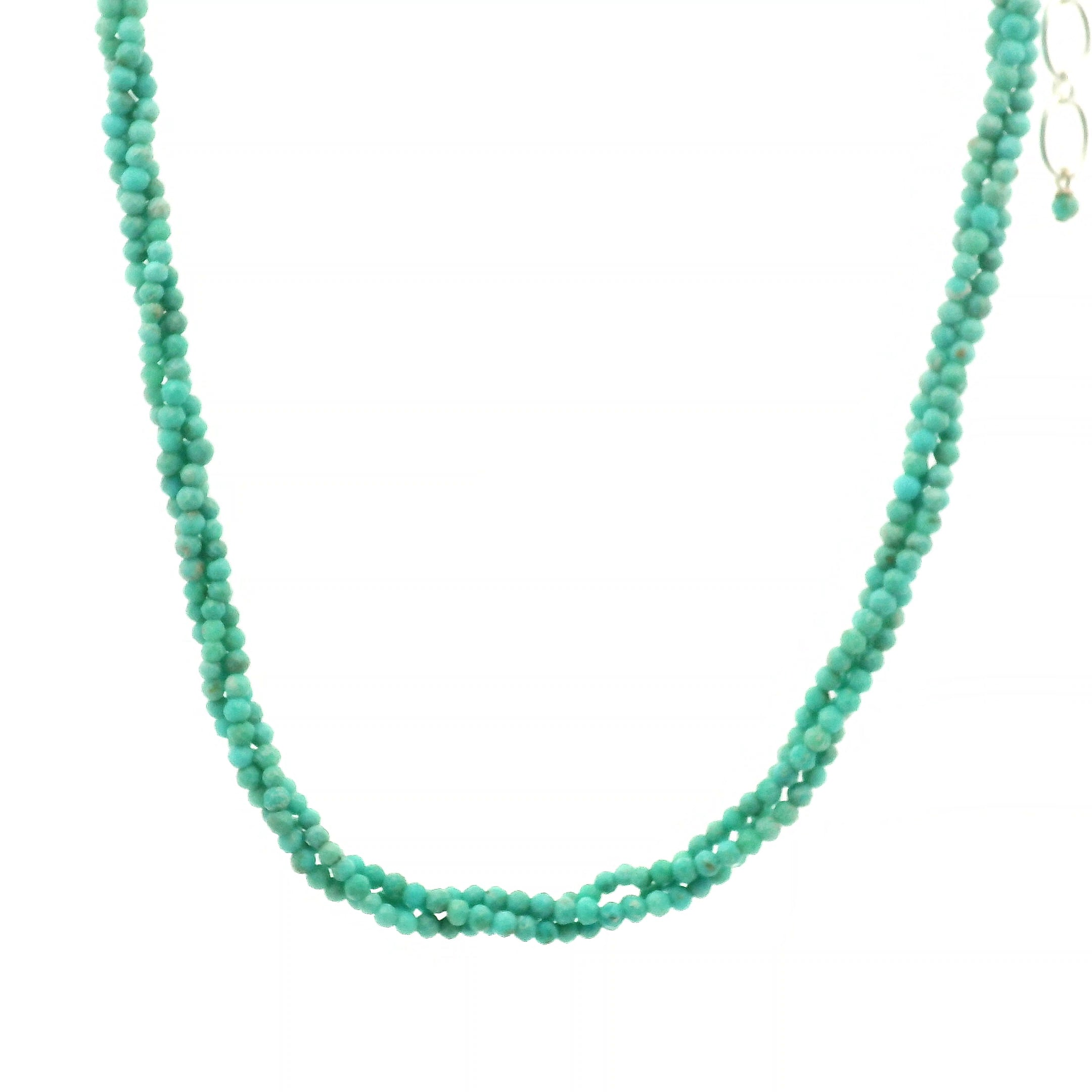 Turquoise Braided Micro Faceted Necklace 925 Silver for Expression and Good Luck