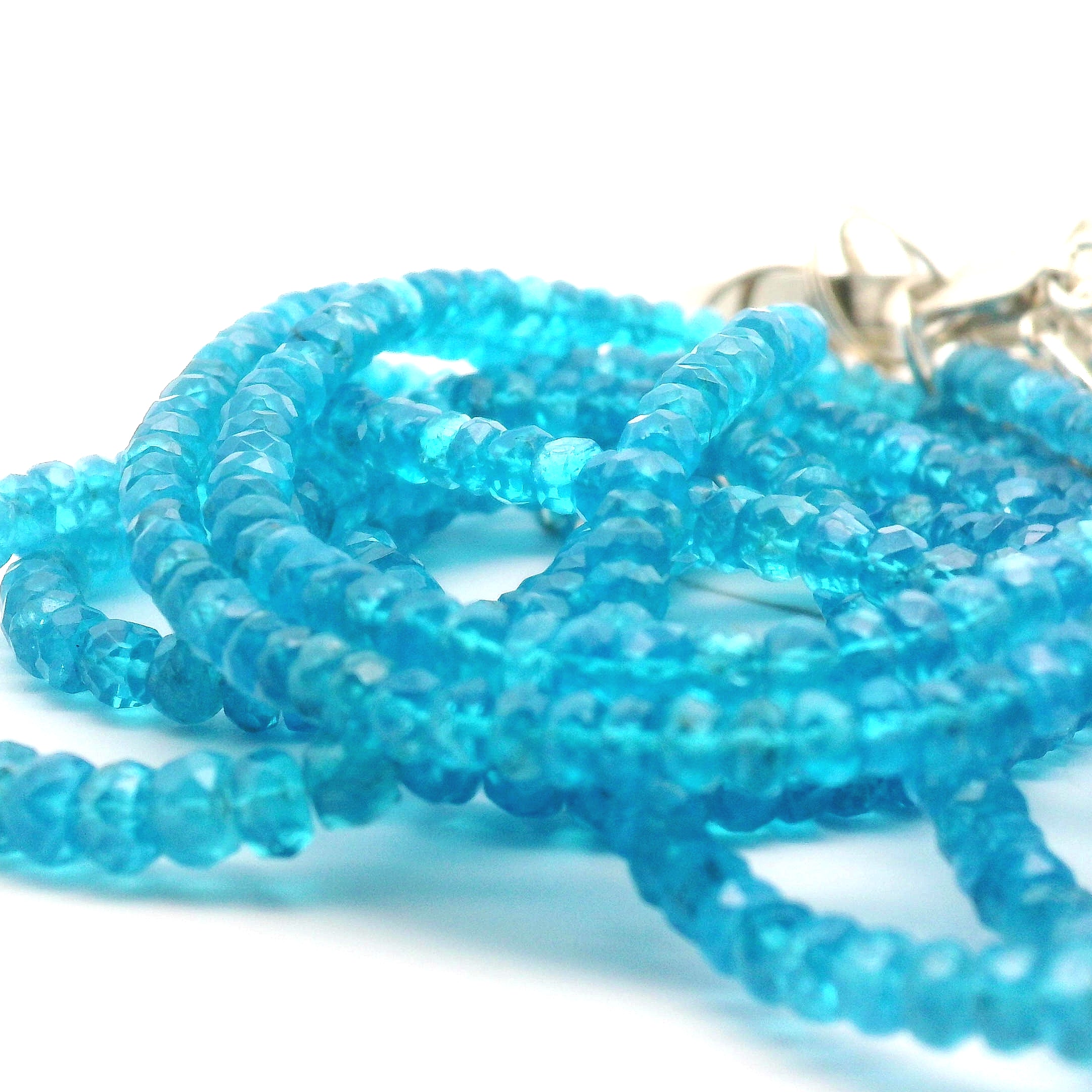 Blue Apatite Faceted Rondelle Necklace 925 Silver for Intuition and Clarity