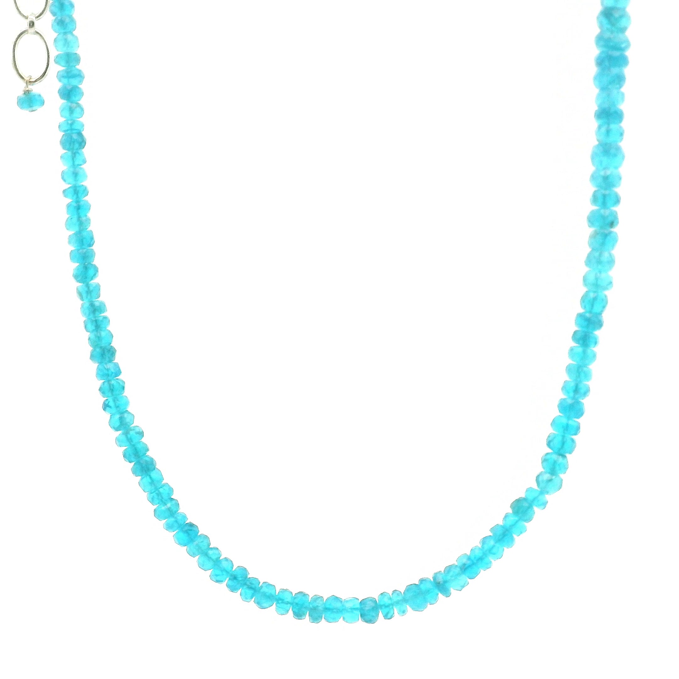 Blue Apatite Faceted Rondelle Necklace 925 Silver for Intuition and Clarity