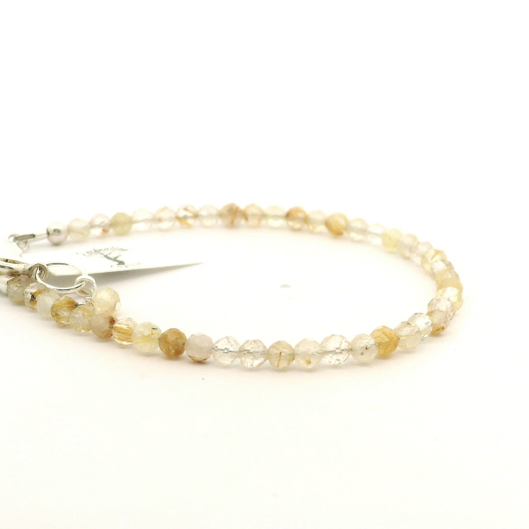 Gold Rutile Micro Faceted Bracelet 925 Silver for Abundance and Growth