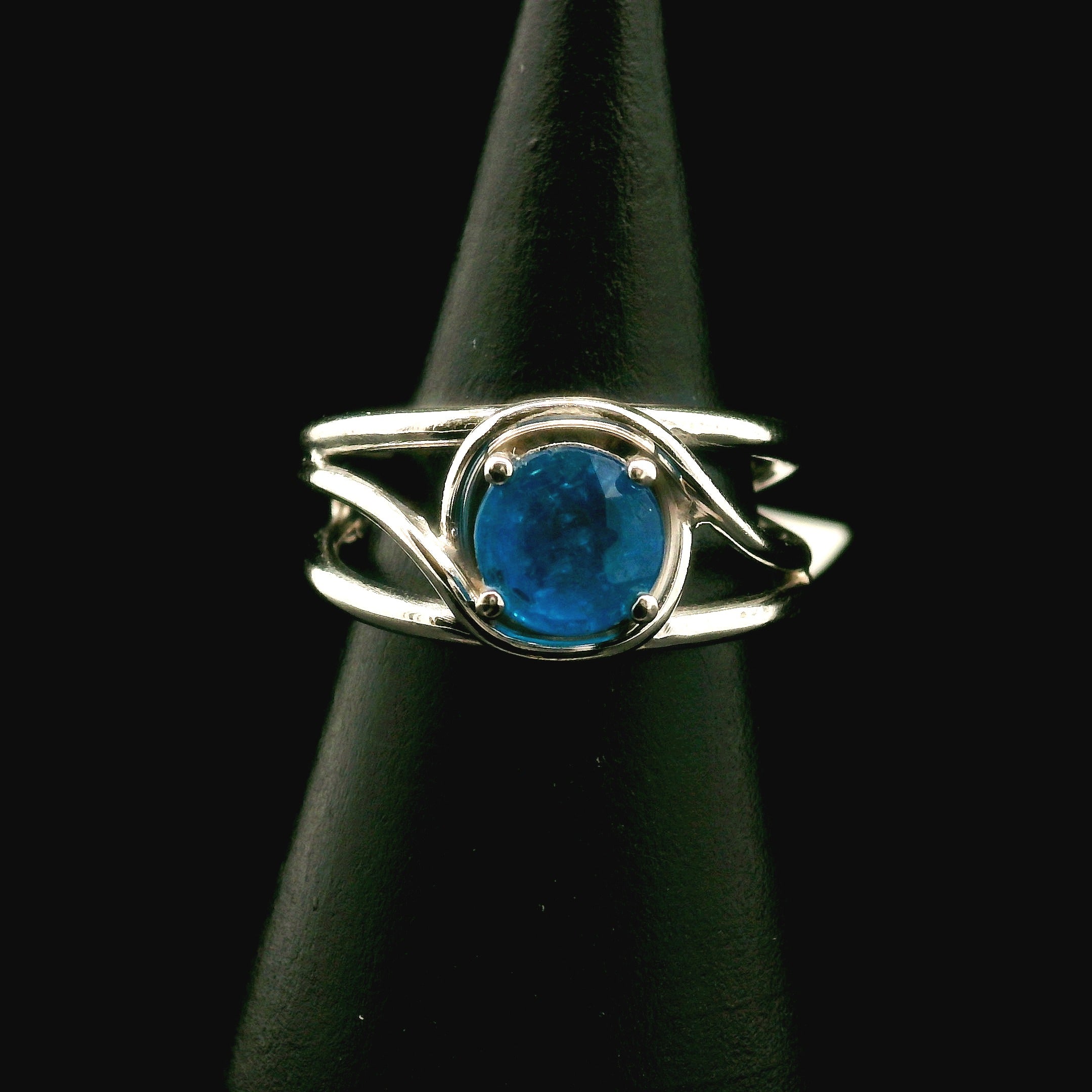 Neon Blue Apatite Midi Cuff Ring .925 Silver for Overall Health and Wellness