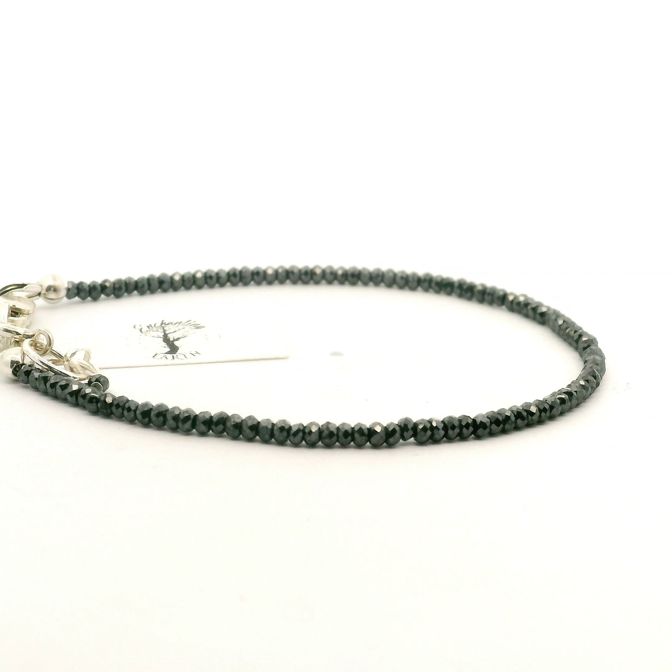 Hematite Micro Faceted Bracelet 925 Silver for Deep Transformation and Grounding