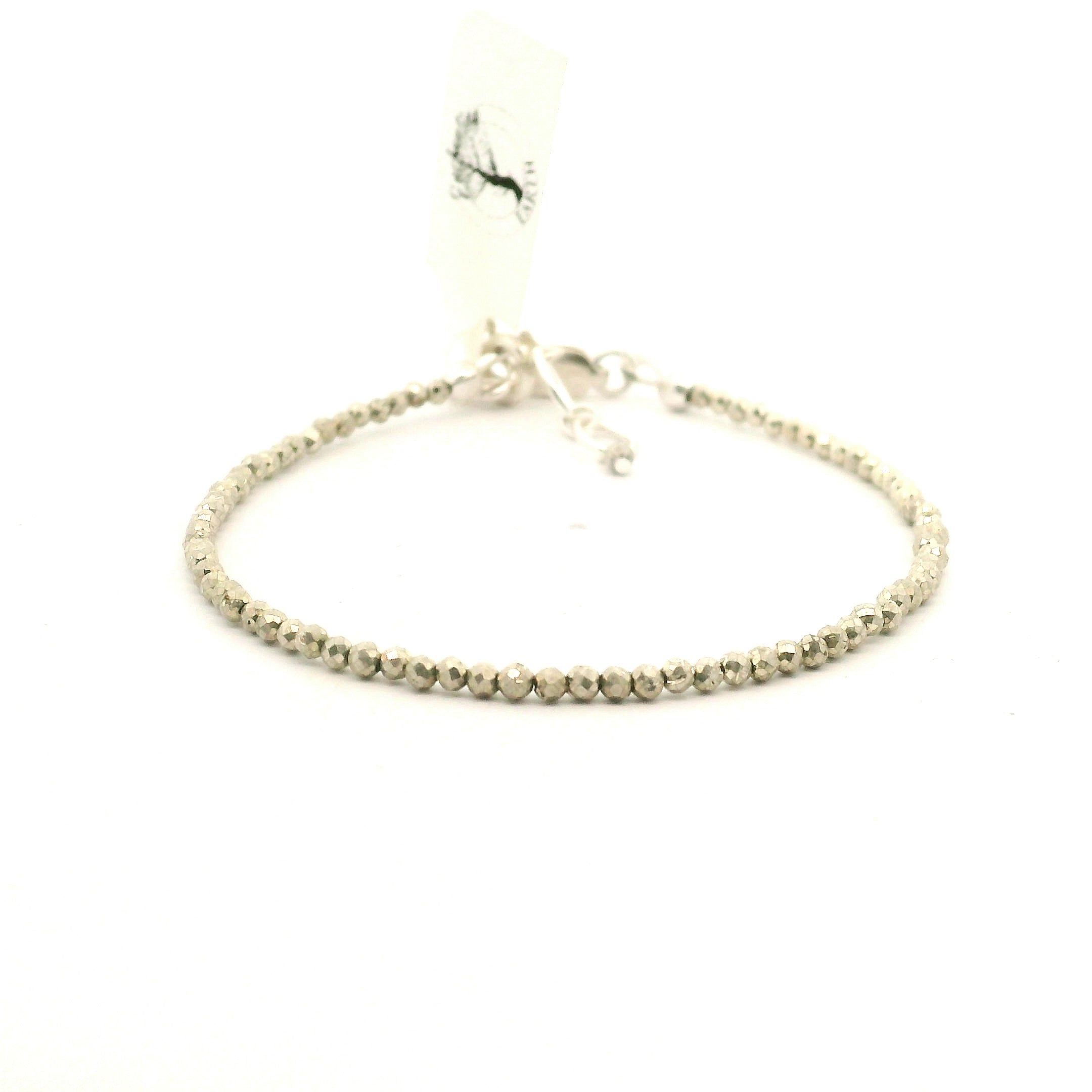 Pyrite Micro Faceted Bracelet 925 Silver for Grounding and Good Luck