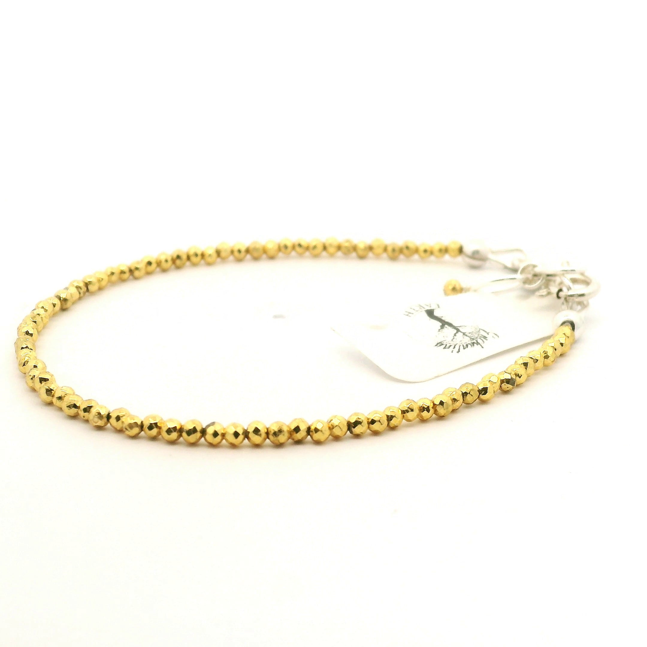 Pyrite Micro Faceted Bracelet 925 Silver for Grounding and Good Luck
