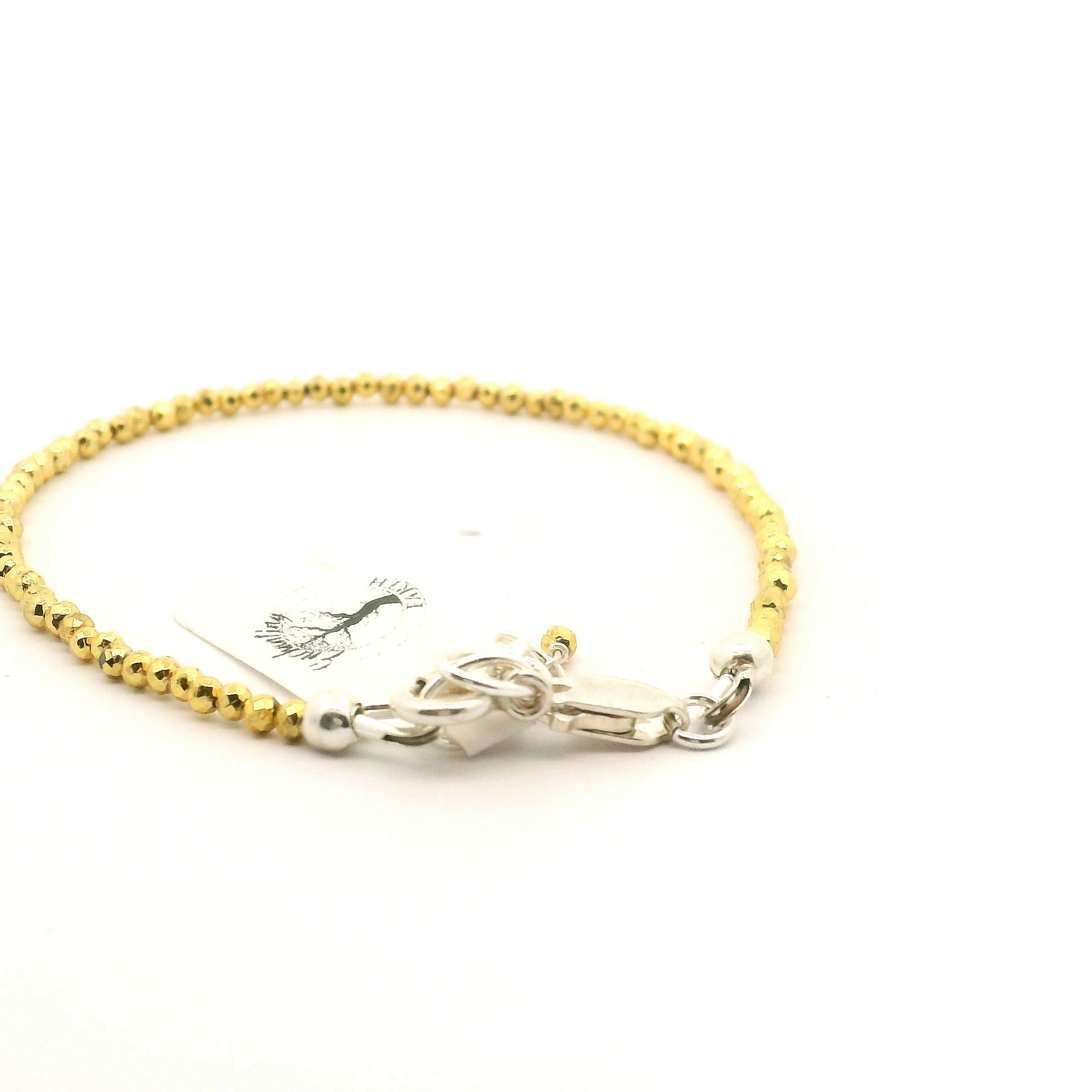 Pyrite Micro Faceted Bracelet 925 Silver for Grounding and Good Luck