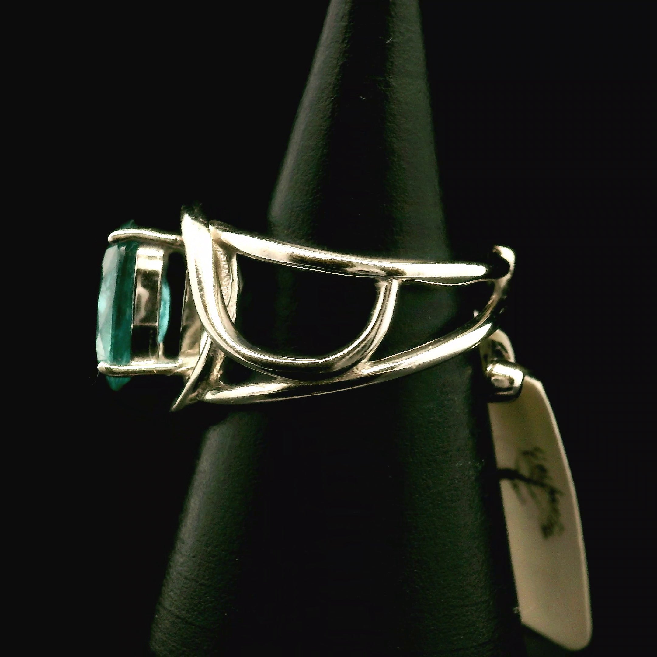 Blue Apatite Cuff Ring .925 Silver for Overall Health and Wellness