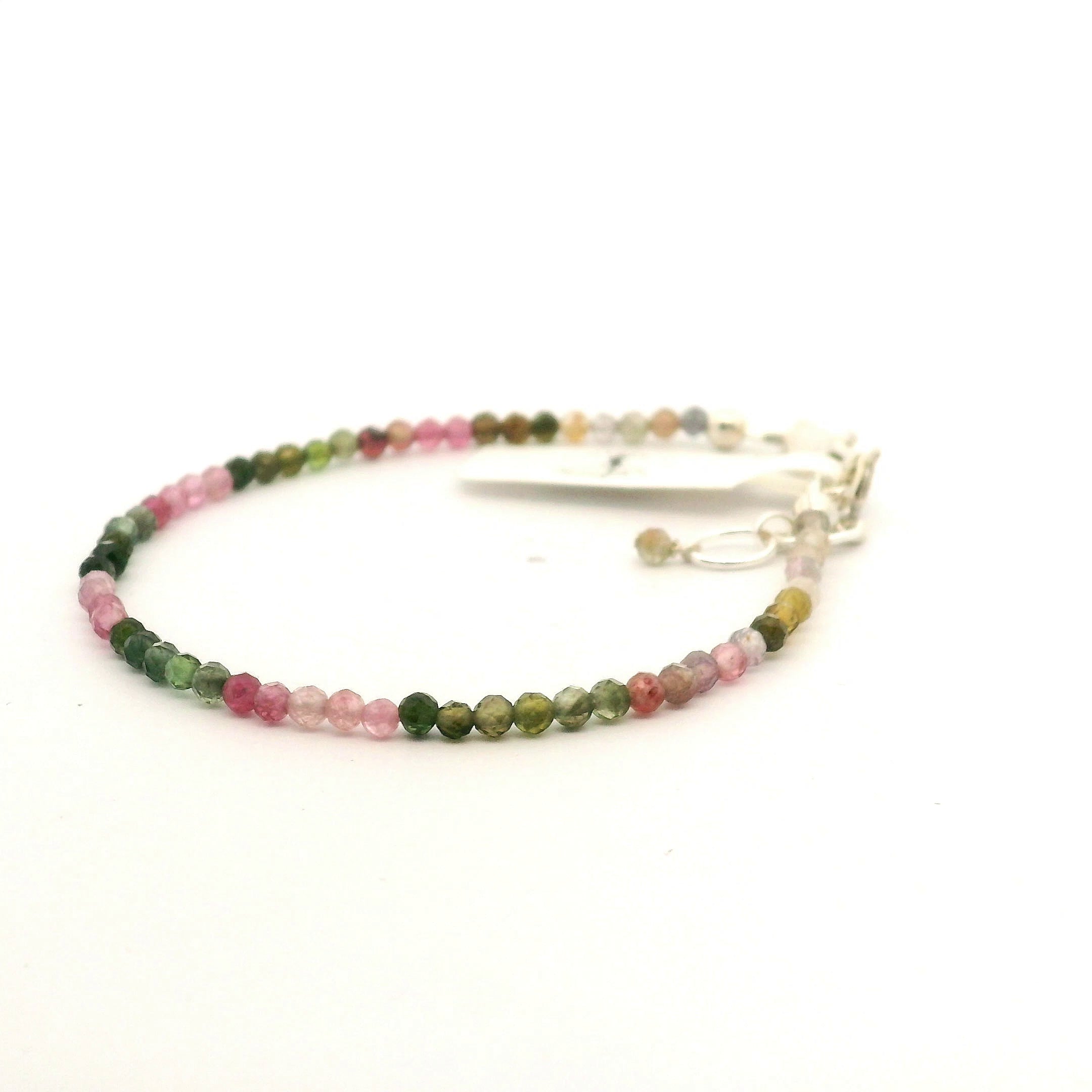 Watermelon Tourmaline Micro Faceted Bracelet 925 Silver for Harmony and Strength