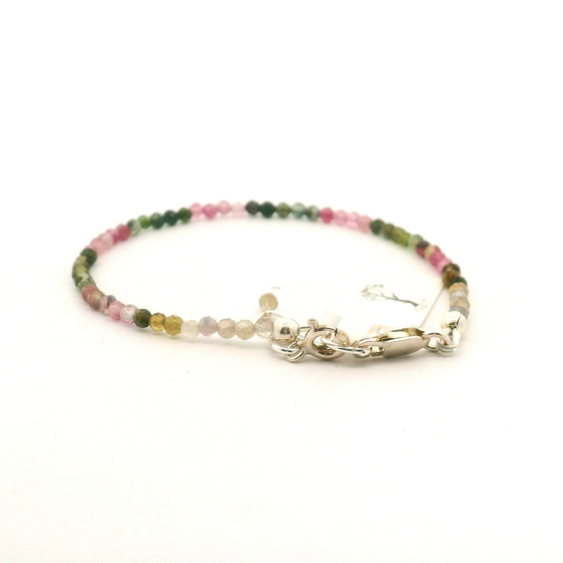Watermelon Tourmaline Micro Faceted Bracelet 925 Silver for Harmony and Strength