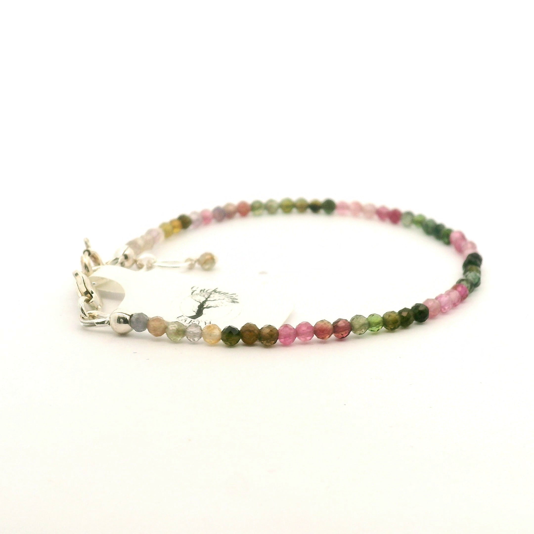 Watermelon Tourmaline Micro Faceted Bracelet 925 Silver for Harmony and Strength