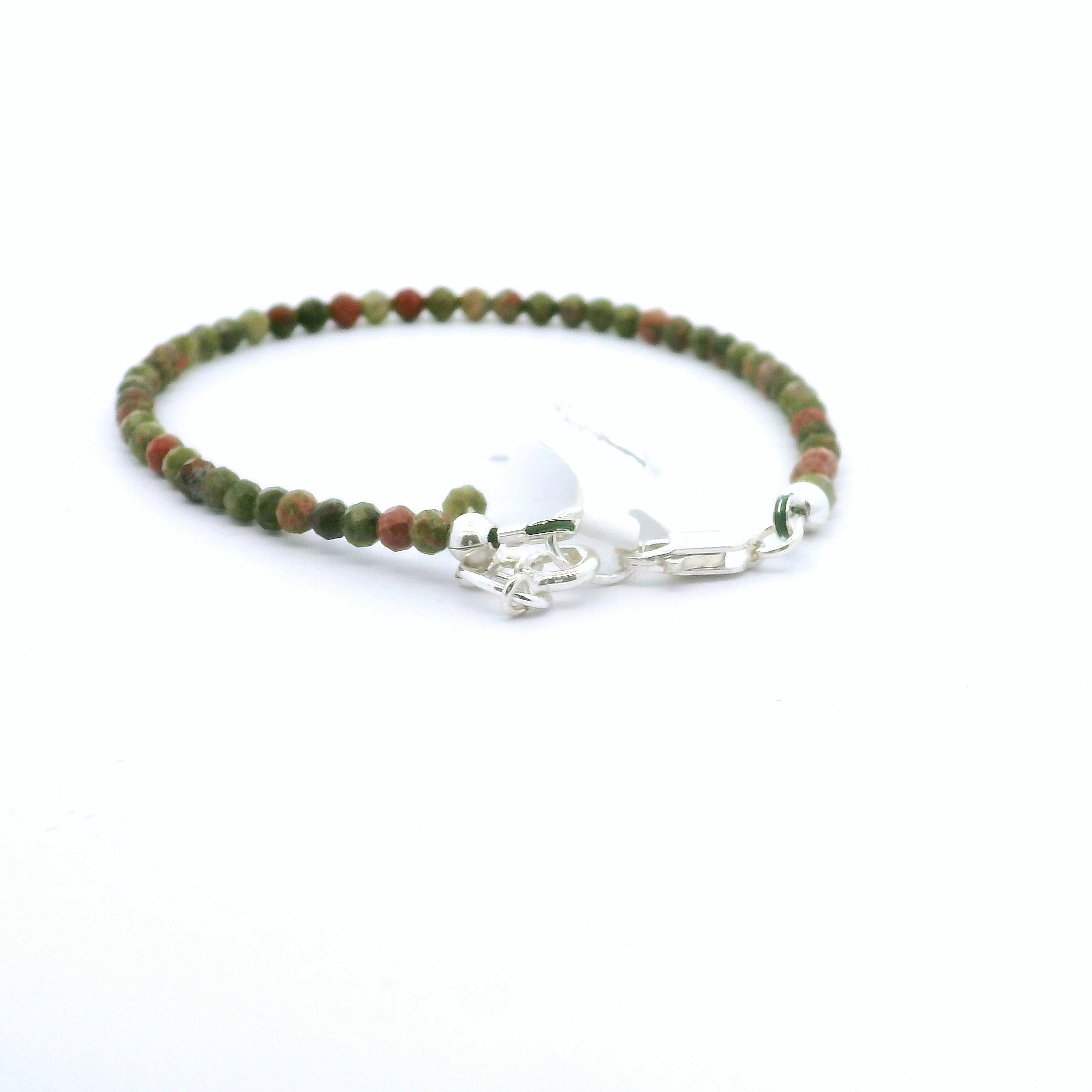Unakite Micro Faceted Bracelet 925 Silver for Healing and Growth