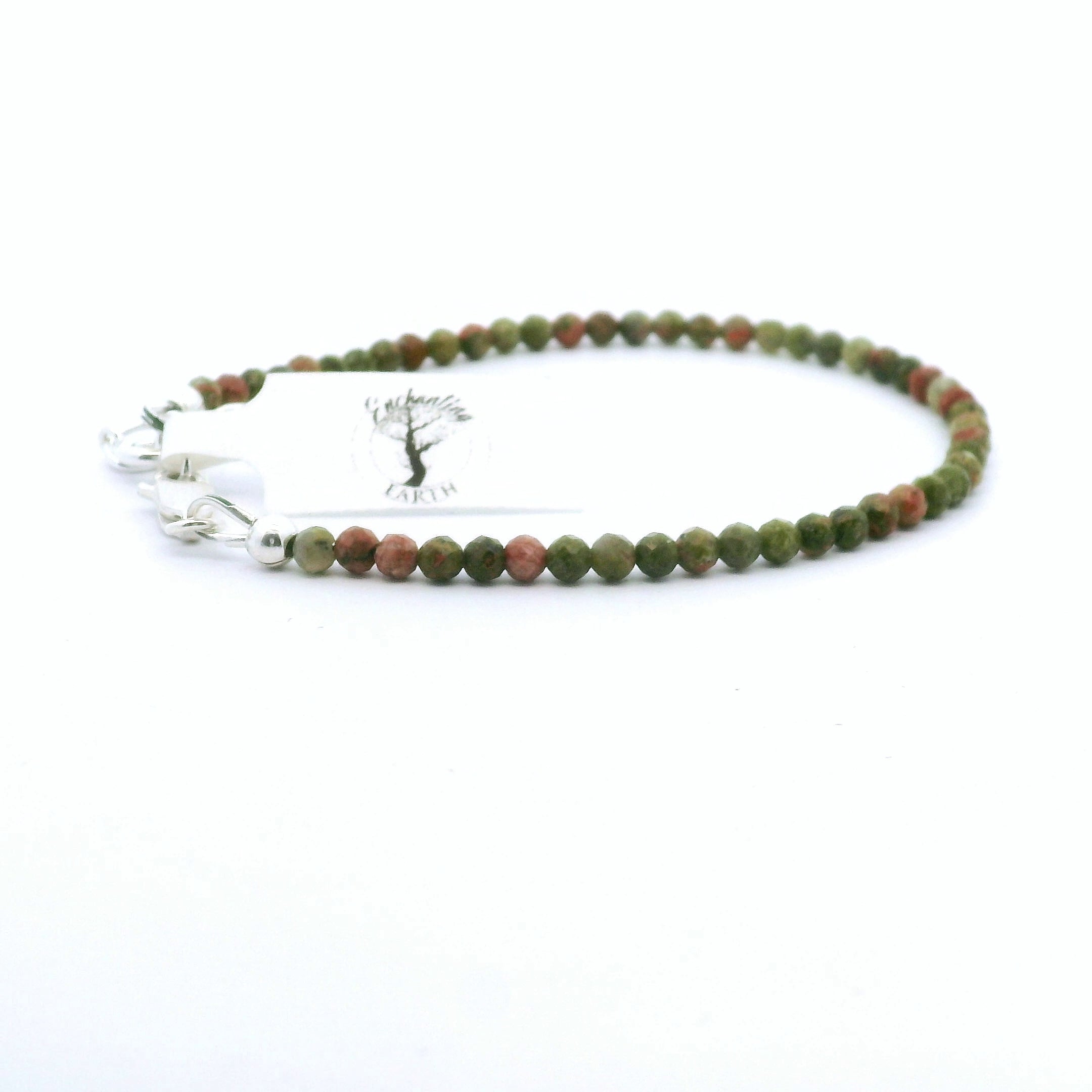 Unakite Micro Faceted Bracelet 925 Silver for Healing and Growth