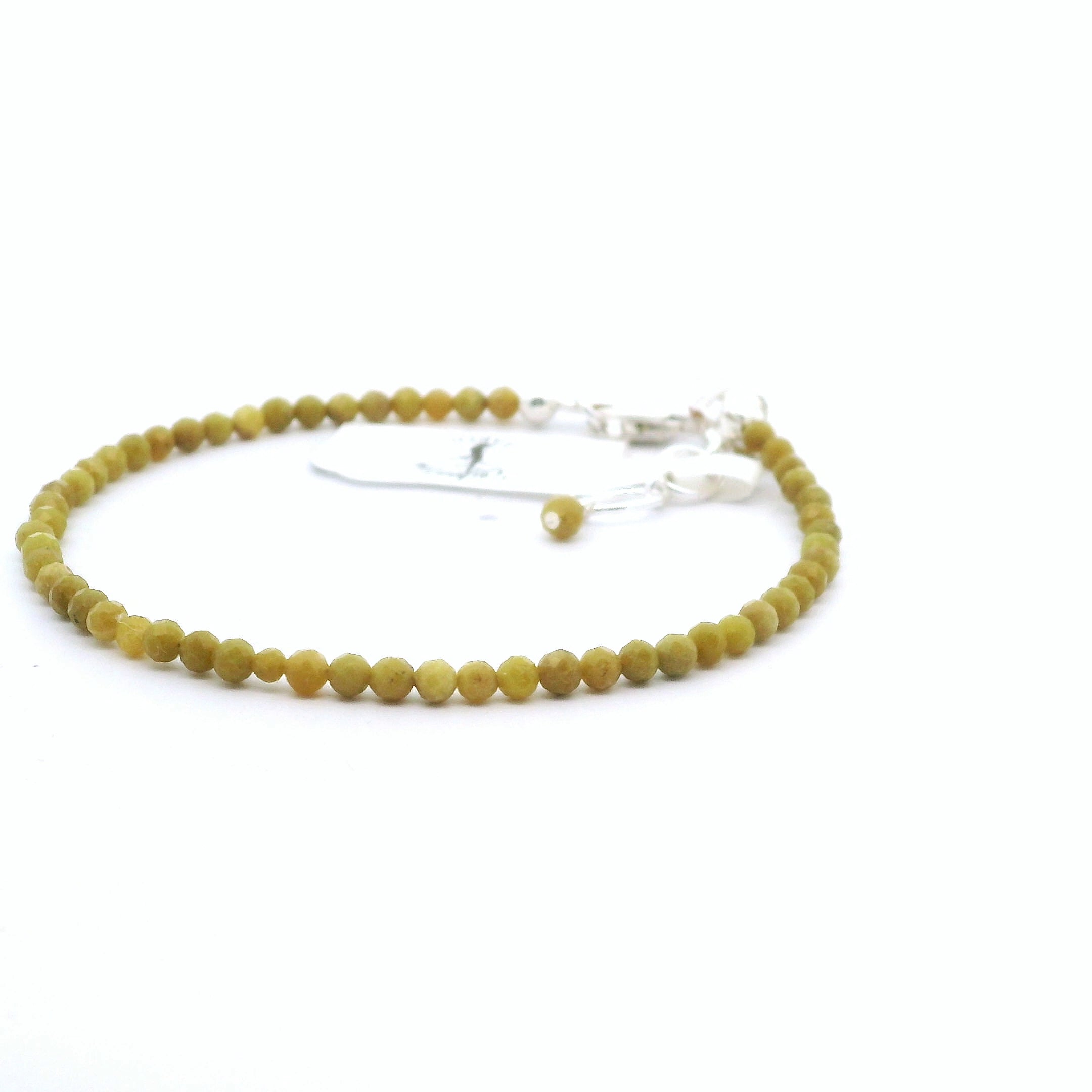 Green Opal Micro Faceted Bracelet 925 Silver for Grounding and Opportunities