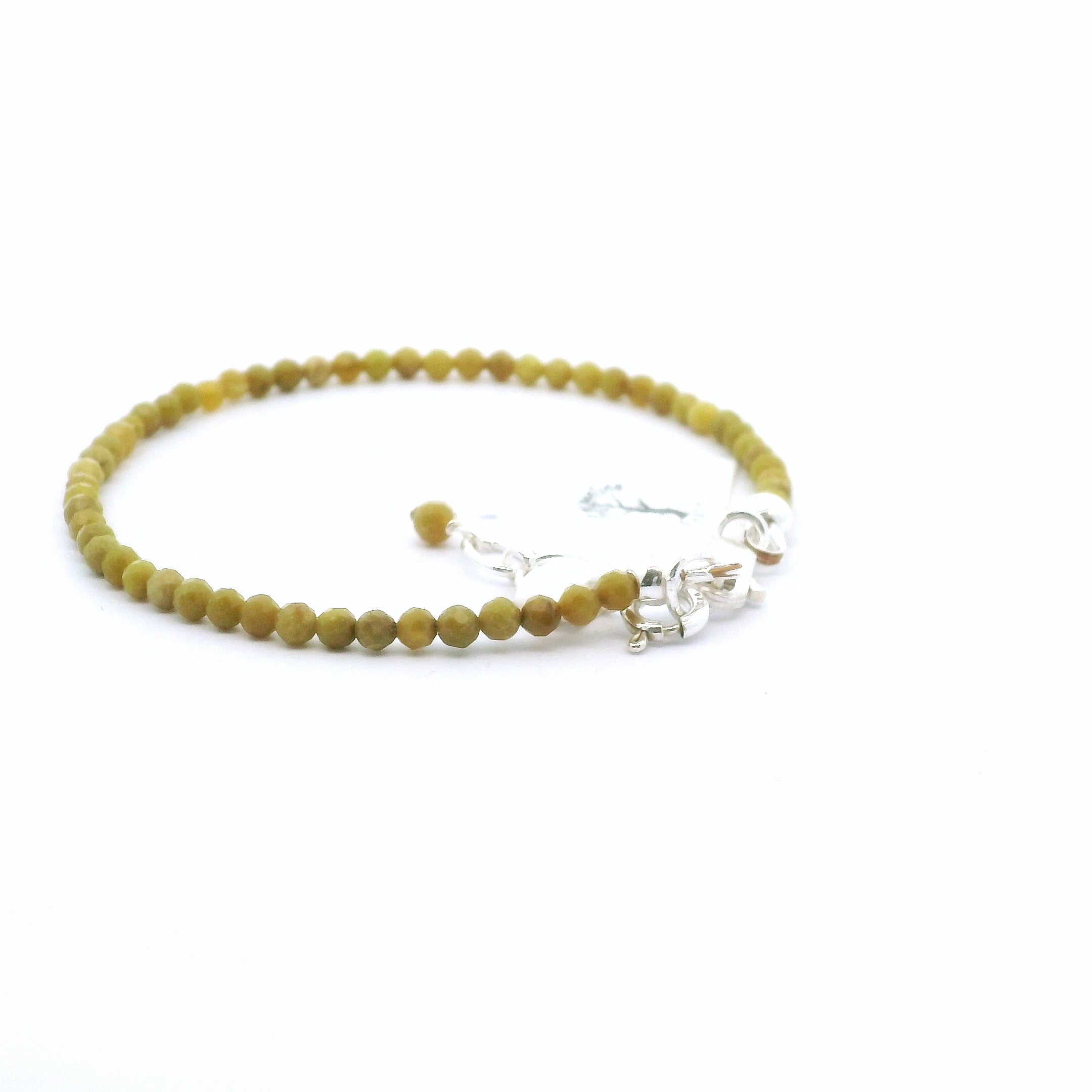 Green Opal Micro Faceted Bracelet 925 Silver for Grounding and Opportunities