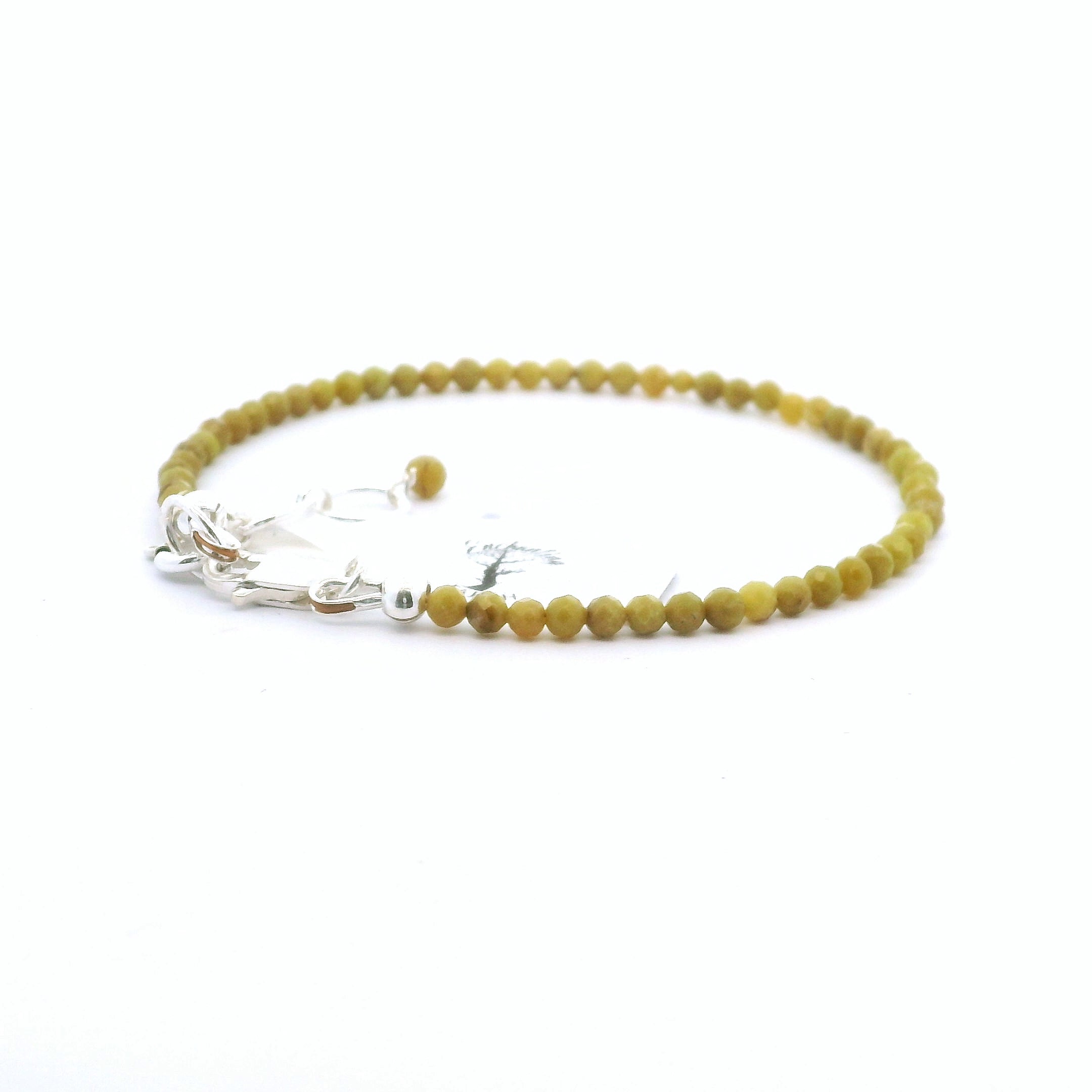 Green Opal Micro Faceted Bracelet 925 Silver for Grounding and Opportunities