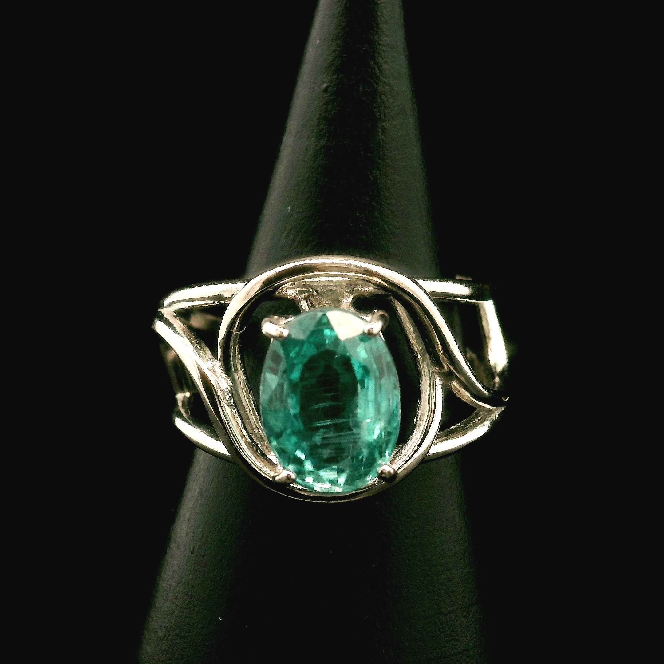 Blue Apatite Cuff Ring .925 Silver for Overall Health and Wellness