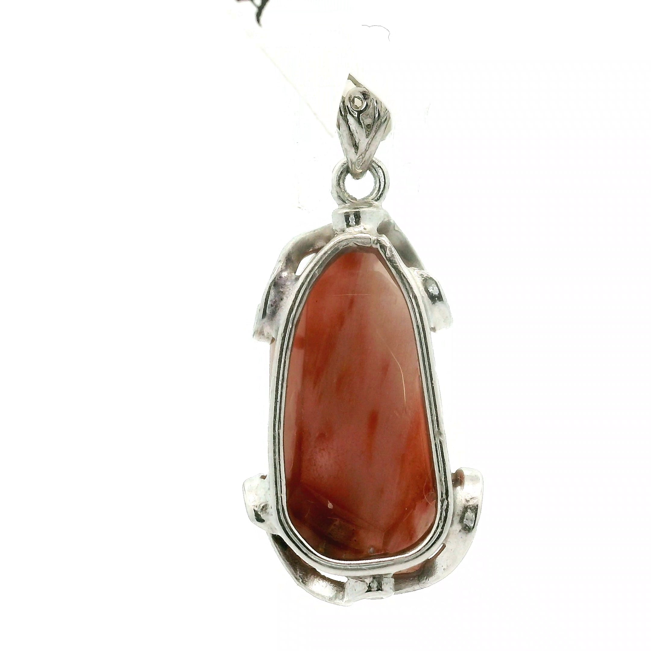 Red Rutile in Quartz Freeform Pendant 925 Silver for Manifestation, Life Force Energy and Renewal