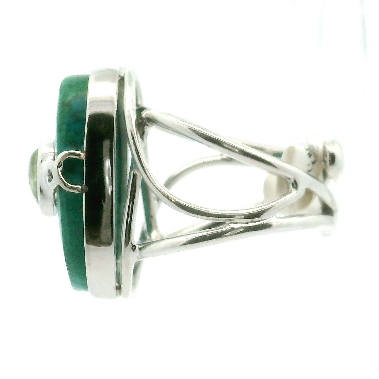 Chrysocolla with Light Green Tourmaline Cuff Ring .925 Silver for Empowerment, Peace and Universal Wisdom, Enhancing Intuition