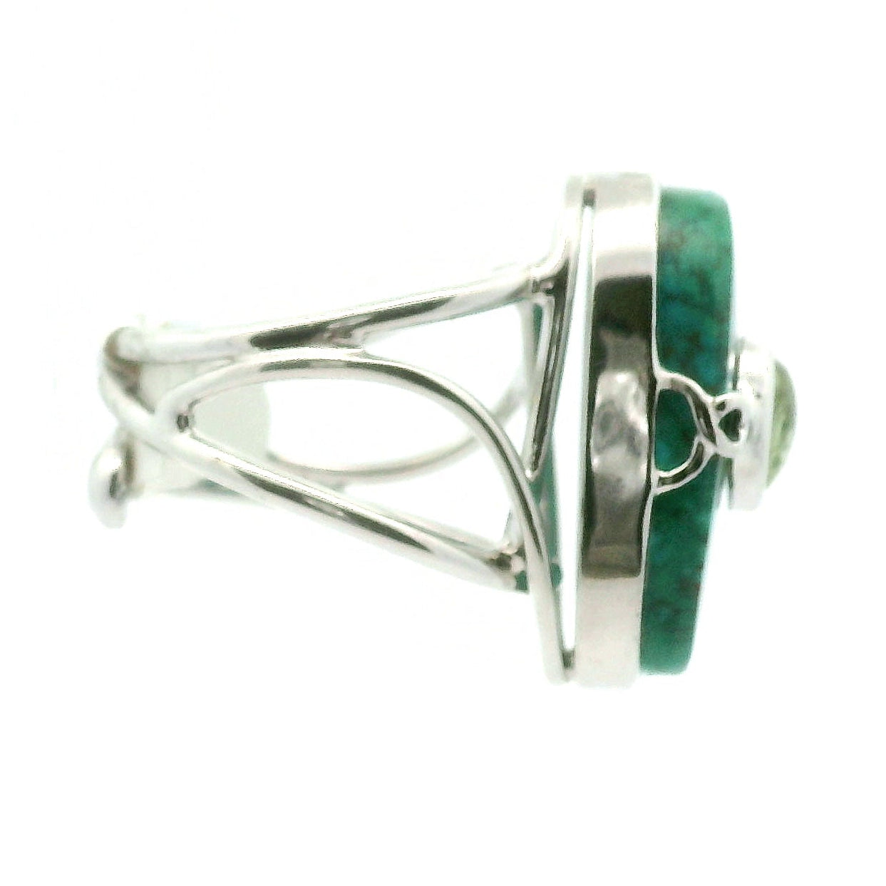 Chrysocolla with Light Green Tourmaline Cuff Ring .925 Silver for Empowerment, Peace and Universal Wisdom, Enhancing Intuition