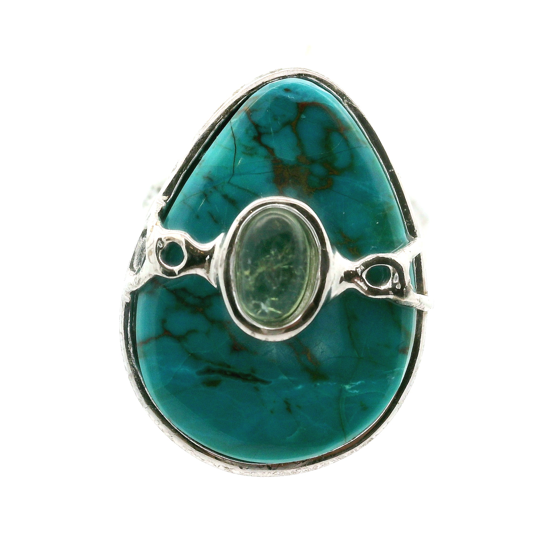 Chrysocolla with Light Green Tourmaline Cuff Ring .925 Silver for Empowerment, Peace and Universal Wisdom, Enhancing Intuition
