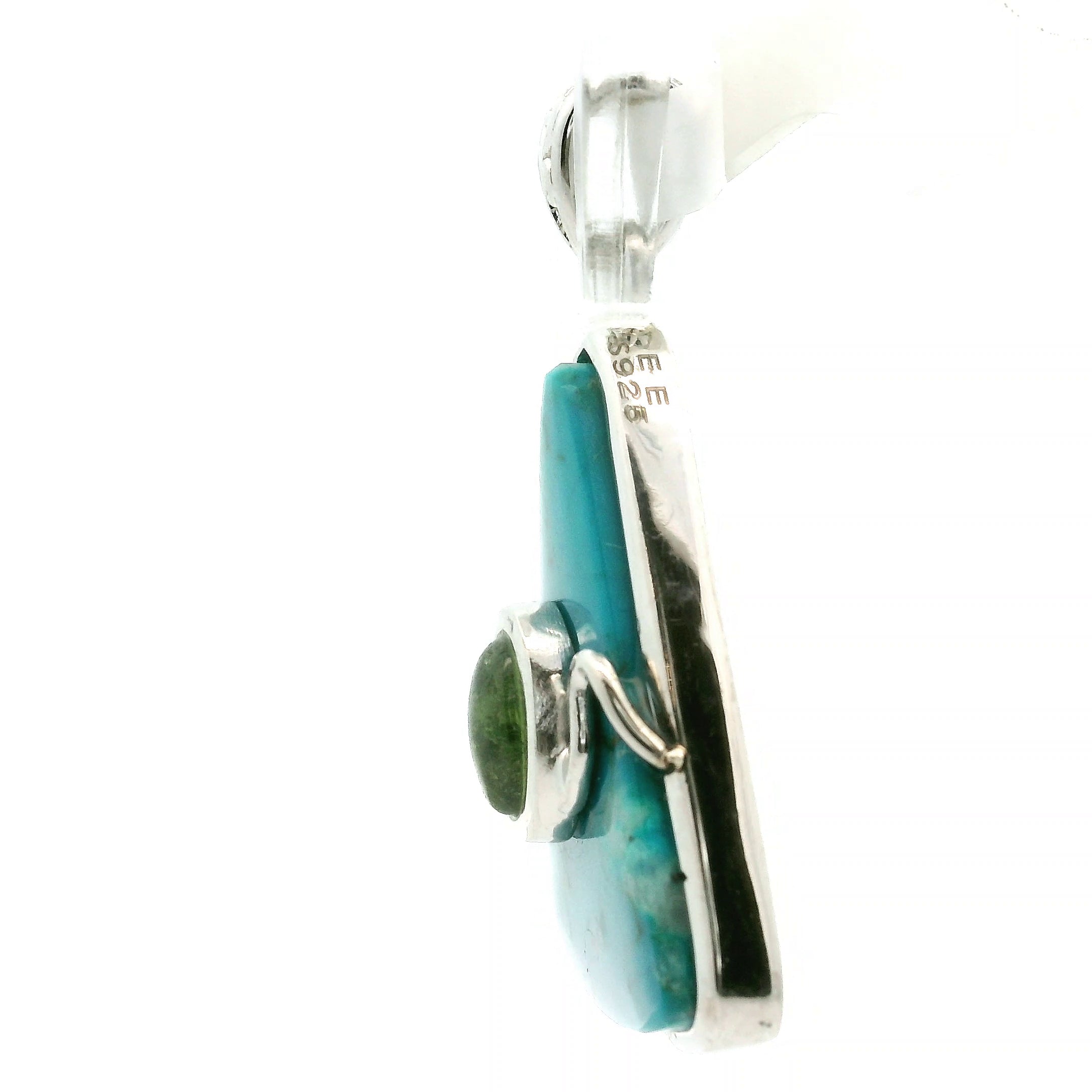 Chrysocolla with Light Green Tourmaline Pendant .925 Silver for Empowerment, Peace and Universal Wisdom, Enhancing Intuition