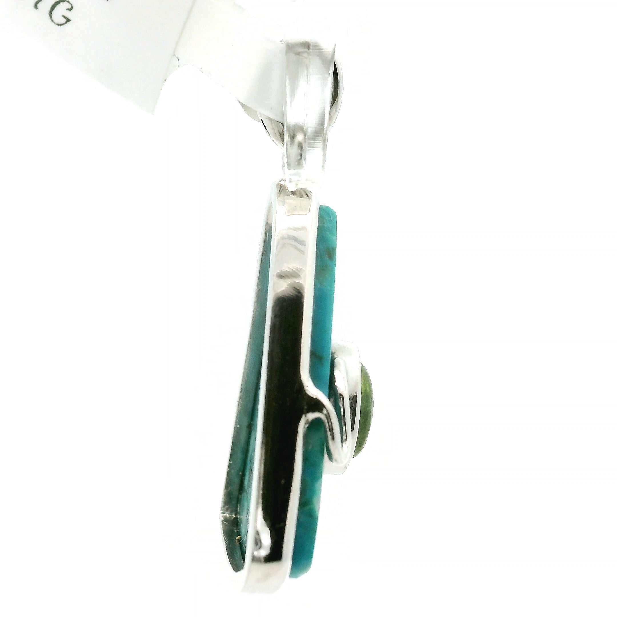 Chrysocolla with Light Green Tourmaline Pendant .925 Silver for Empowerment, Peace and Universal Wisdom, Enhancing Intuition