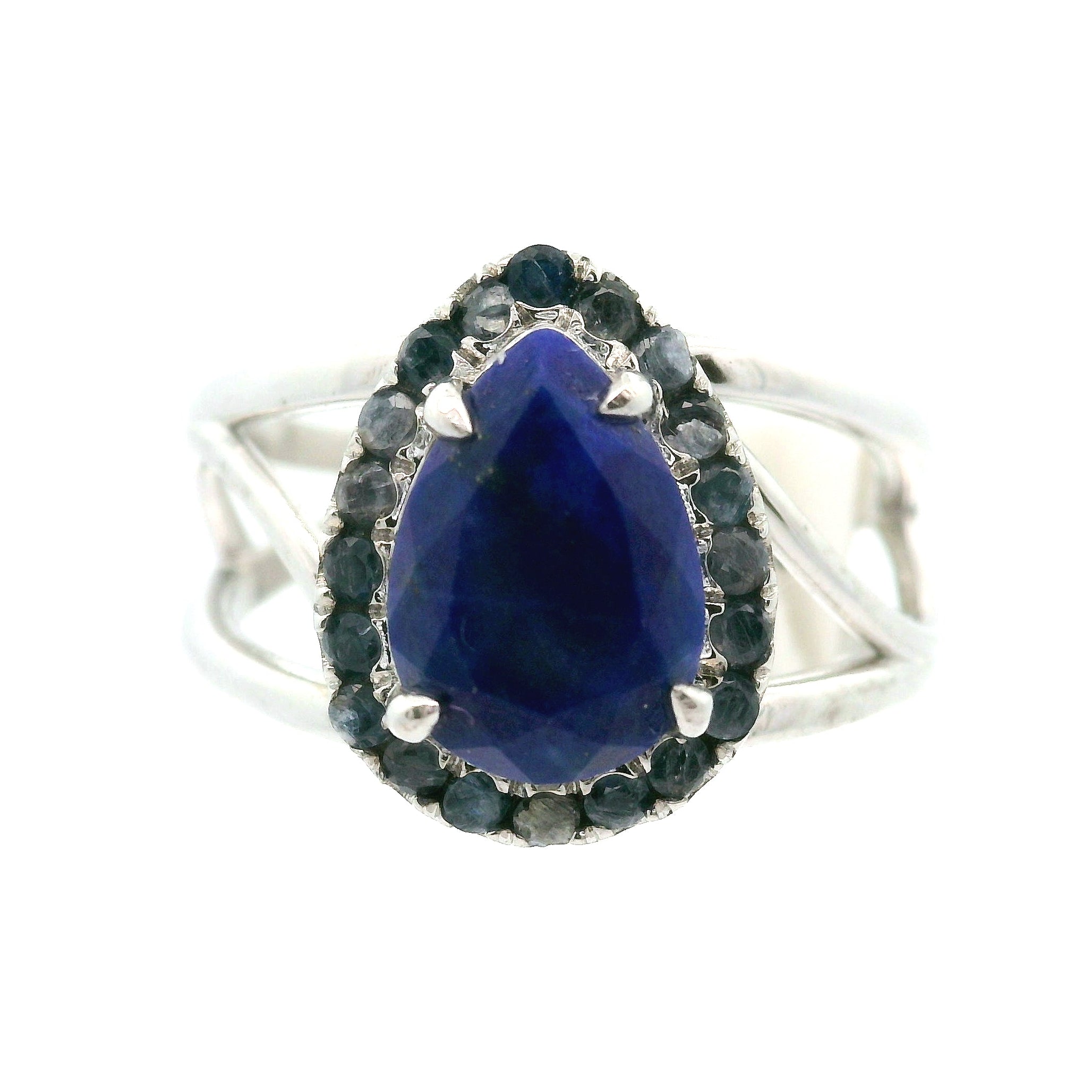 Lapis Lazuli with Kyanite Pavé Cuff Ring .925 Silver for Power, Confidence and Heightened Intuition
