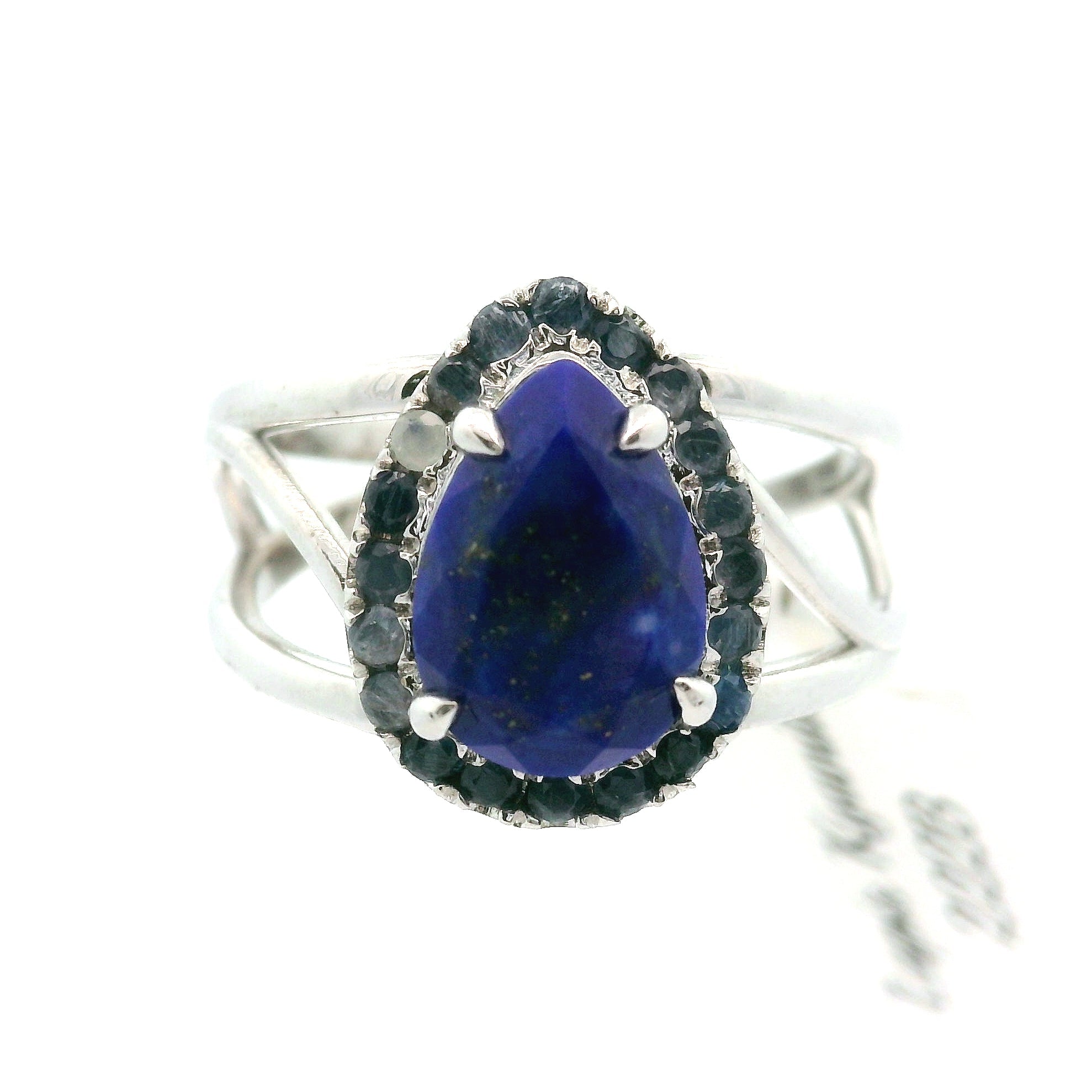 Lapis Lazuli with Kyanite Pavé Cuff Ring .925 Silver for Power, Confidence and Heightened Intuition
