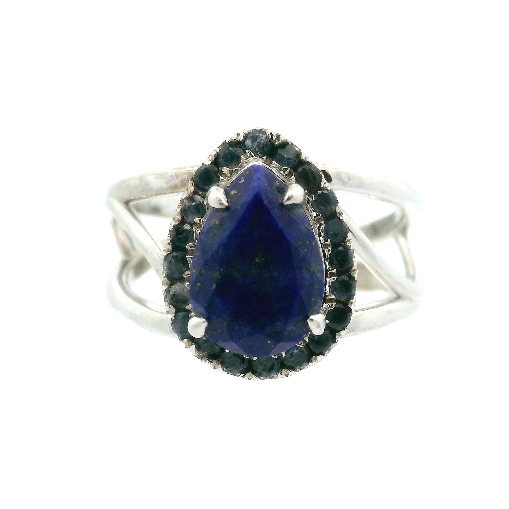 Lapis Lazuli with Kyanite Pavé Cuff Ring .925 Silver for Power, Confidence and Heightened Intuition