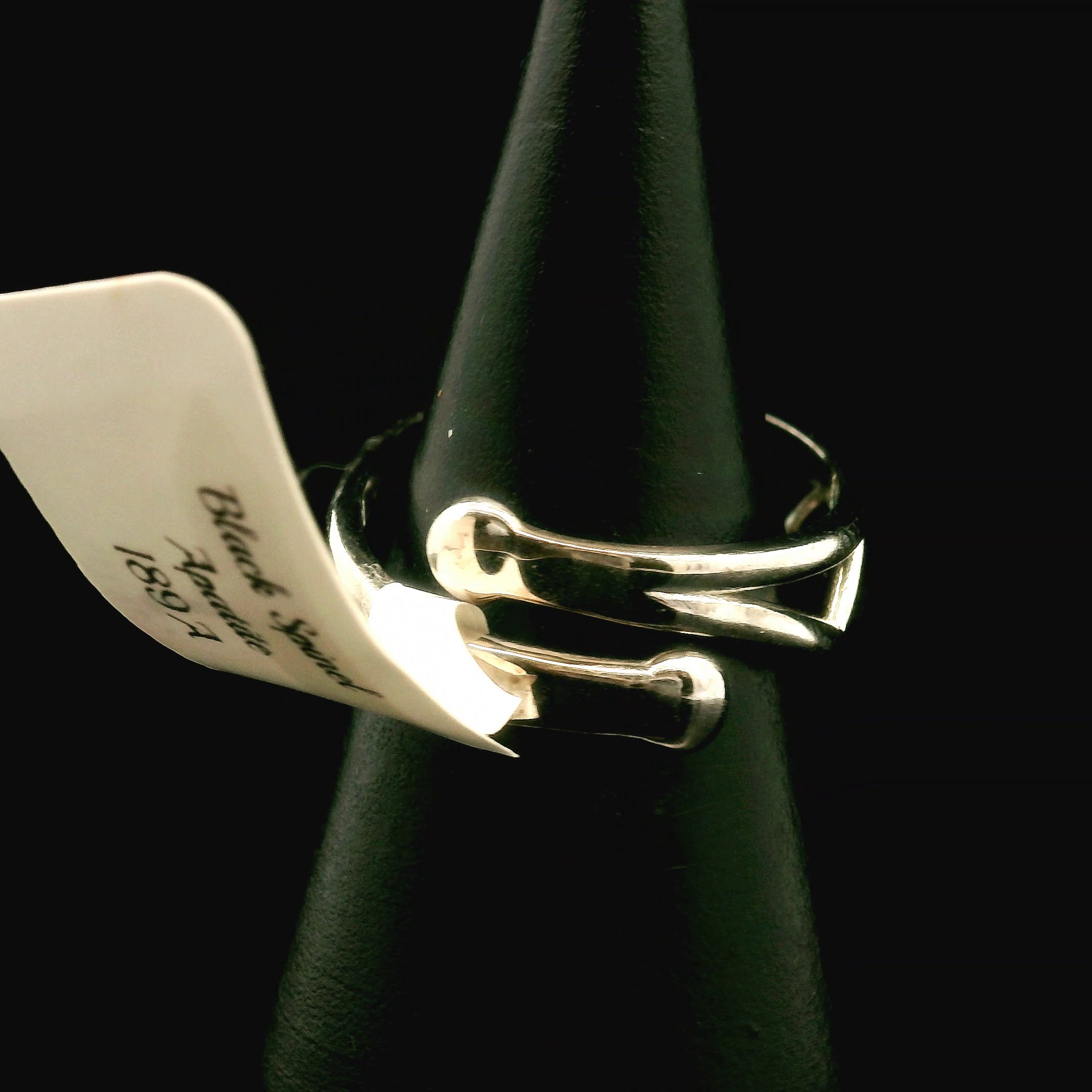 Black Spinel and Apatite Double Heart Cuff Ring .925 Silver for Empowerment, Grounding and Protection