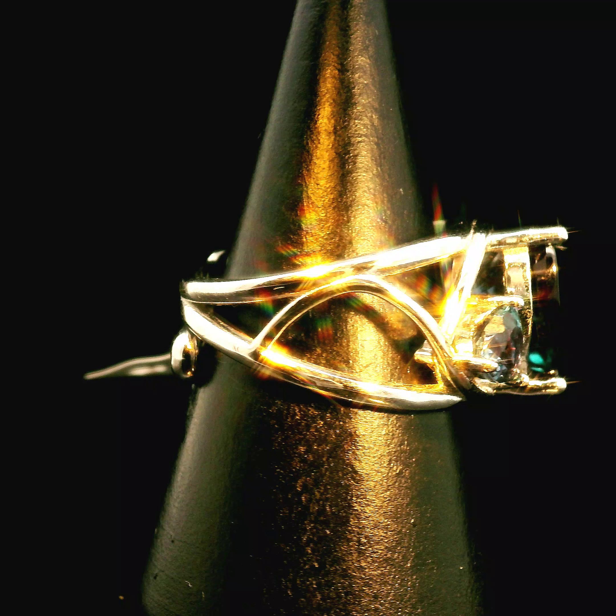 Alexandrite Double Heart Cuff Ring .925 Silver for Spiritual Awakenings