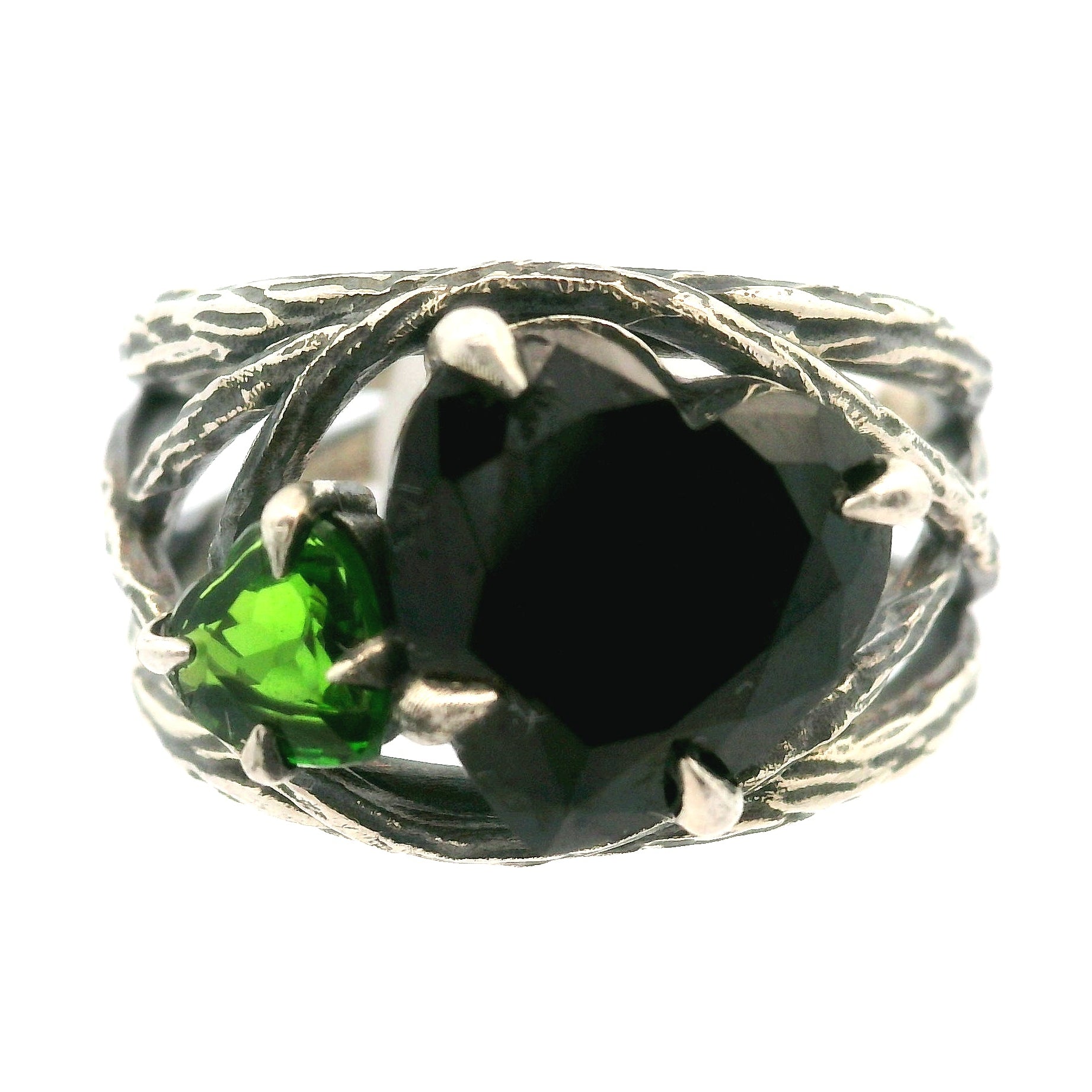 Double Heart Bad Witch Cuff Ring .925 Silver for Empowerment, Grounding and Protection
