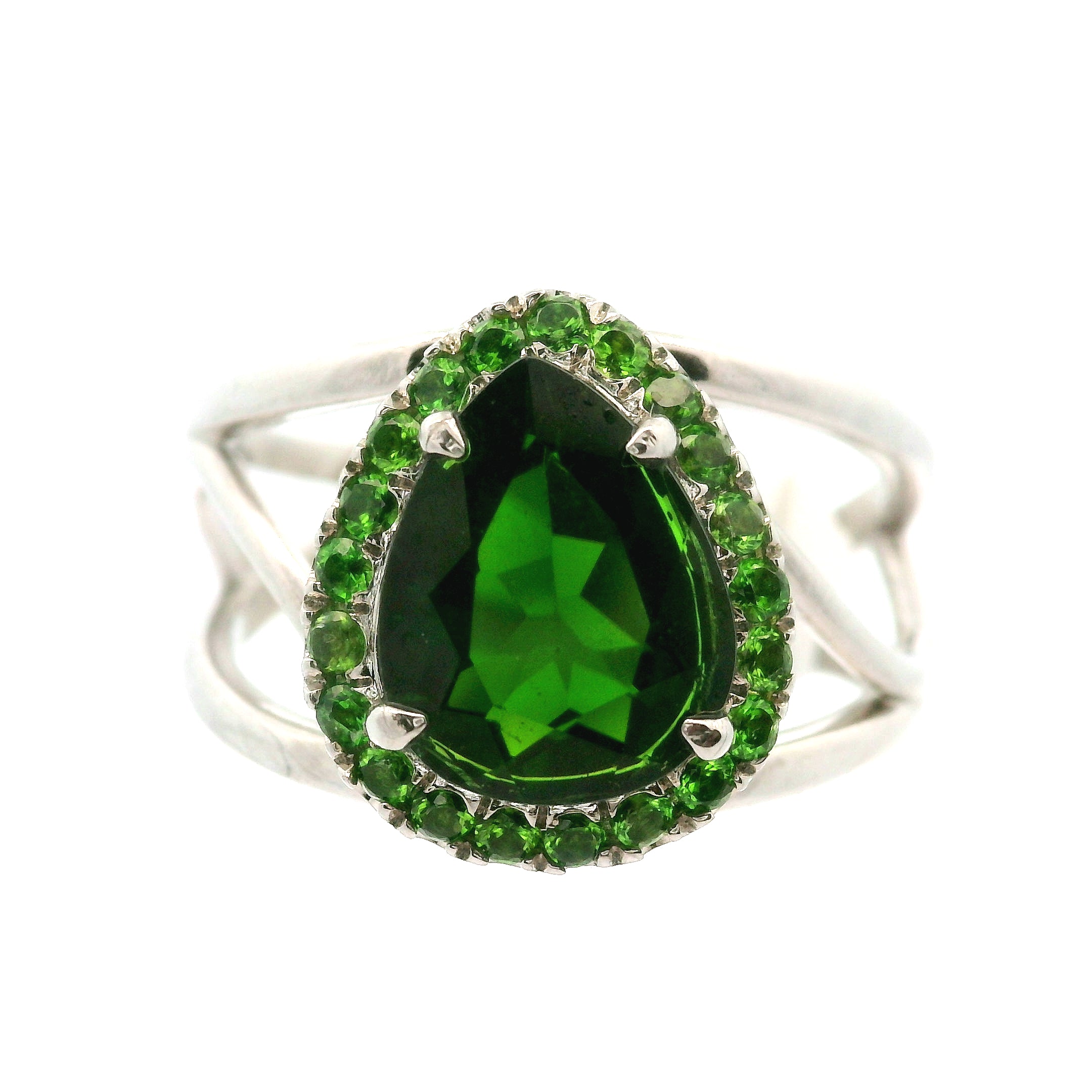 Chrome Diopside with Chrome Diopside Pavé Cuff Ring .925 Silver for Attracting New Relationships and Opportunities