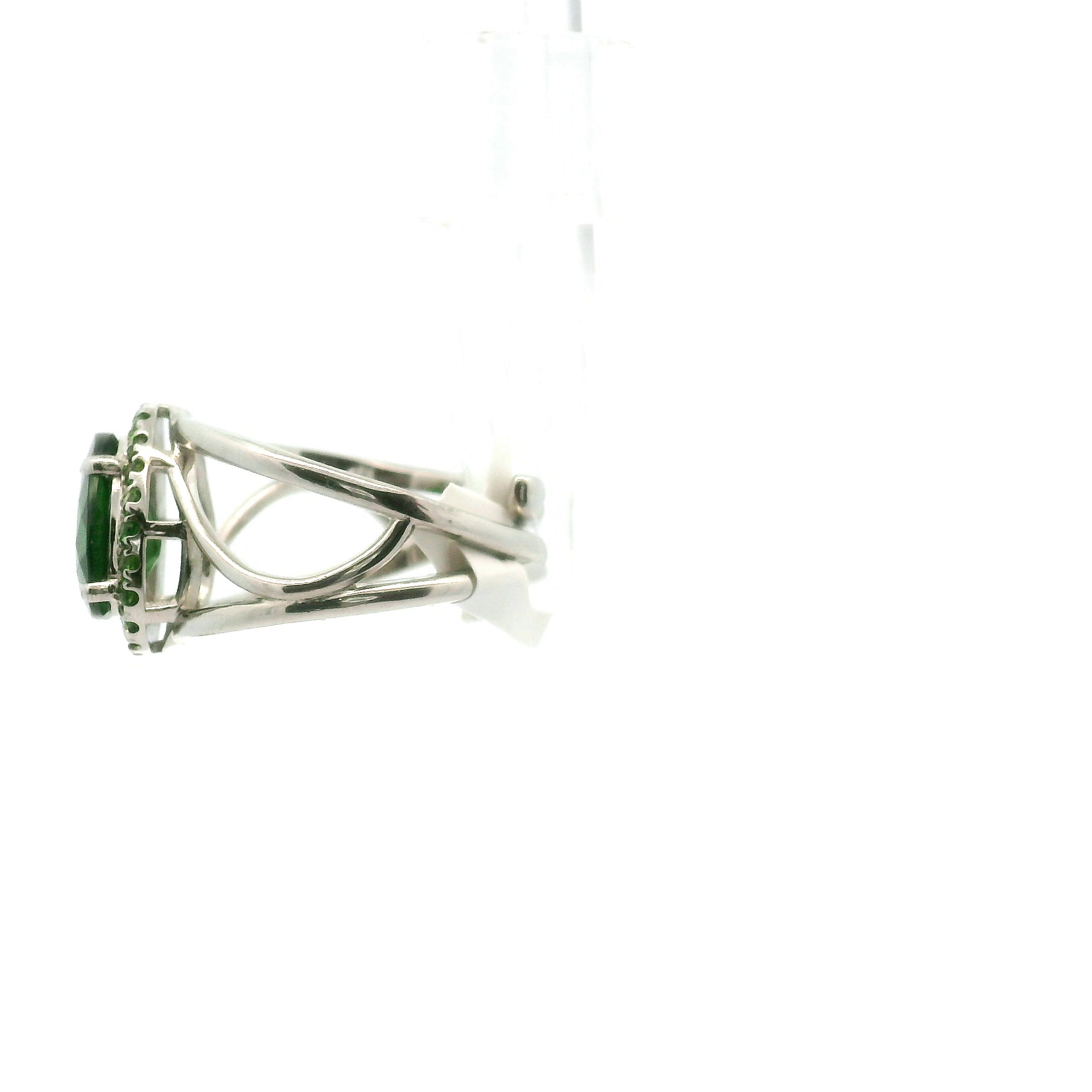 Chrome Diopside with Chrome Diopside Pavé Cuff Ring .925 Silver for Attracting New Relationships and Opportunities