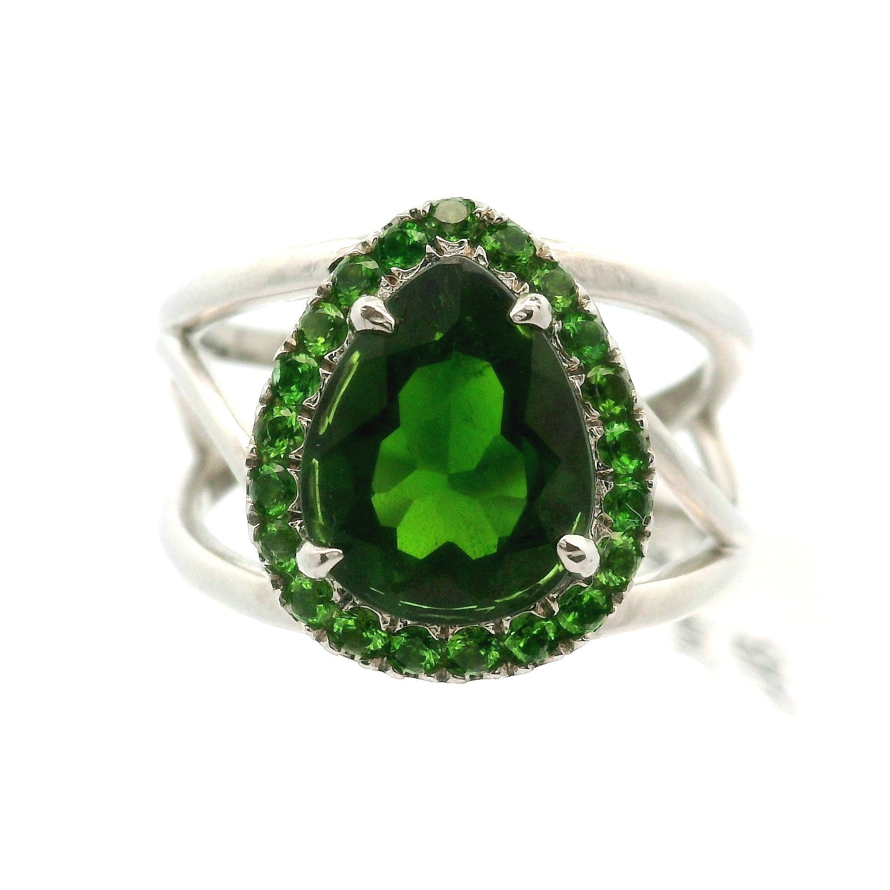 Chrome Diopside with Chrome Diopside Pavé Cuff Ring .925 Silver for Attracting New Relationships and Opportunities