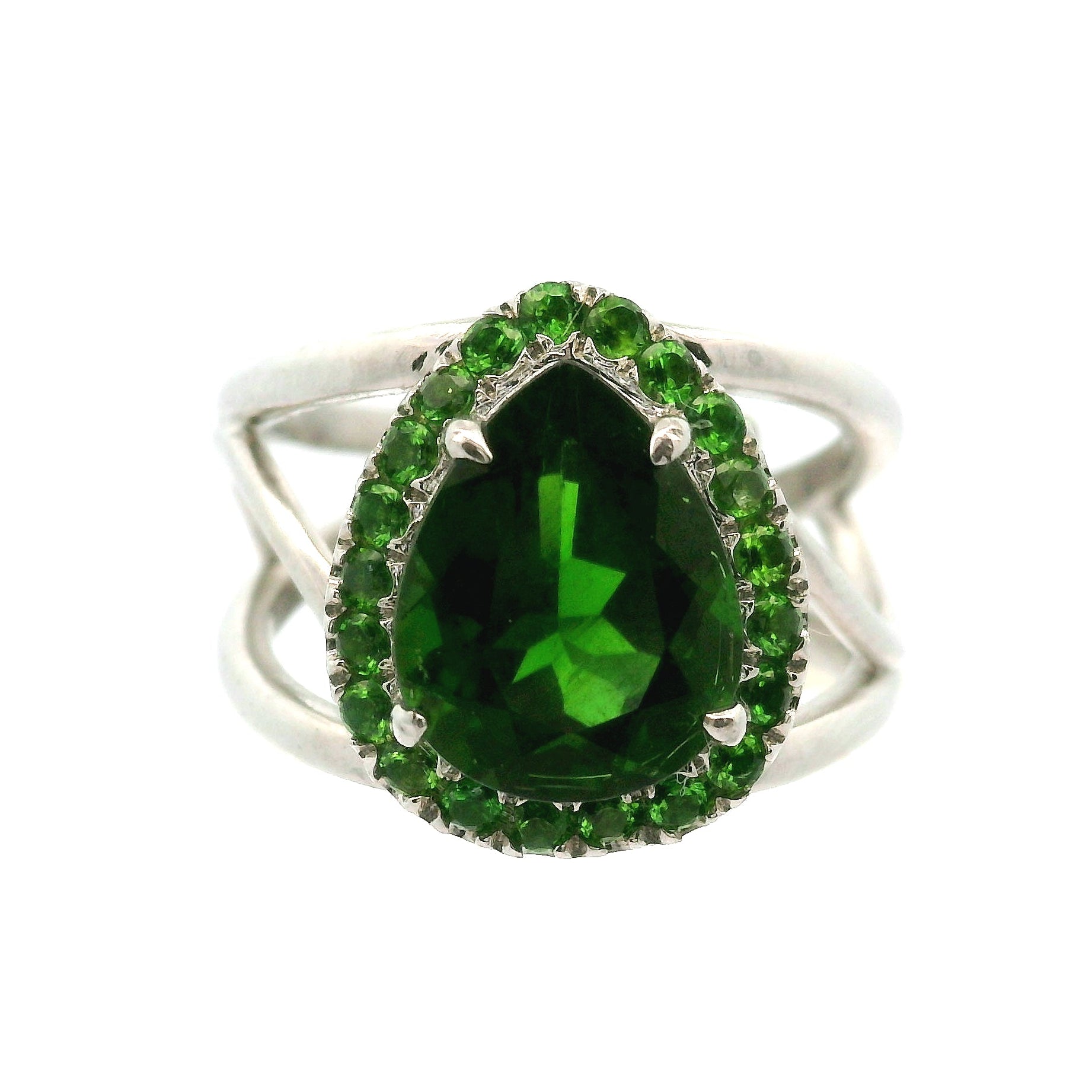 Chrome Diopside with Chrome Diopside Pavé Cuff Ring .925 Silver for Attracting New Relationships and Opportunities