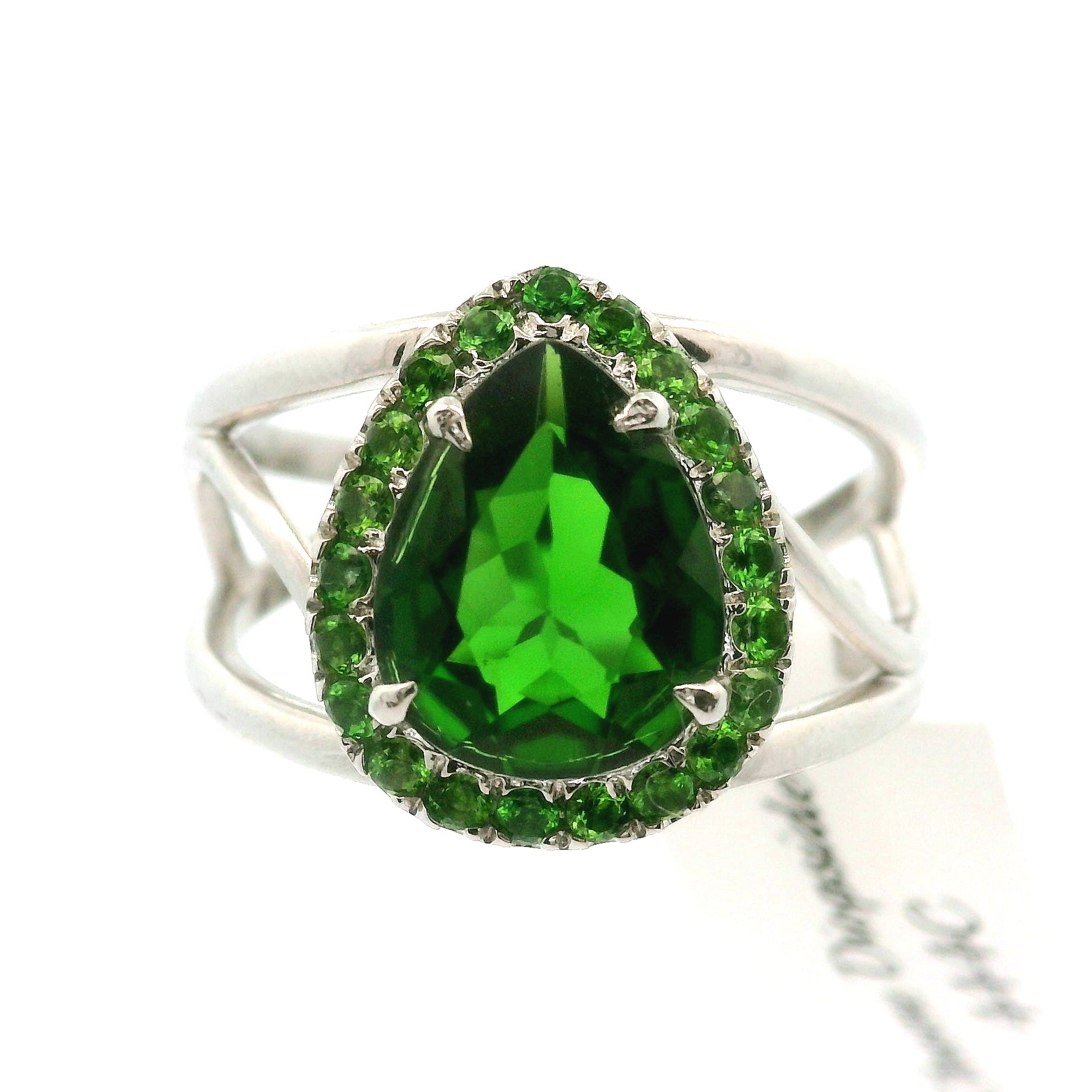Chrome Diopside with Chrome Diopside Pavé Cuff Ring .925 Silver for Attracting New Relationships and Opportunities