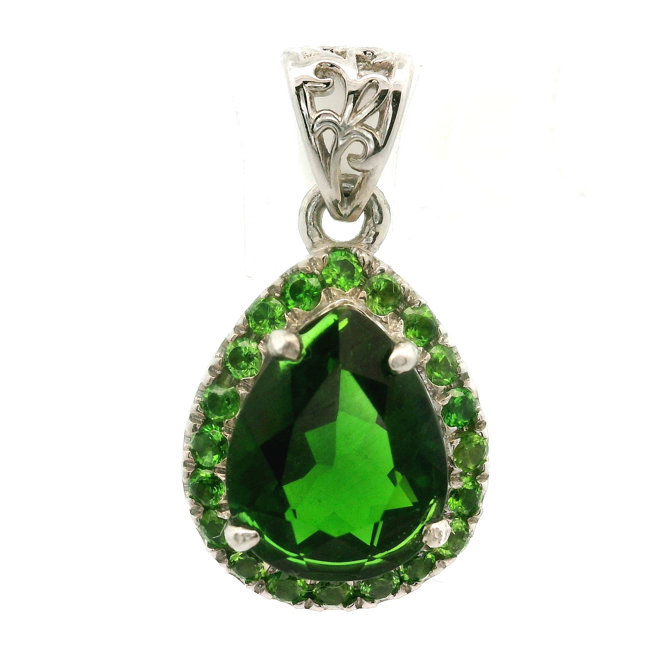 Chrome Diopside with Chrome Diopside Pavé Pendant .925 Silver for Attracting New Relationships and Opportunities