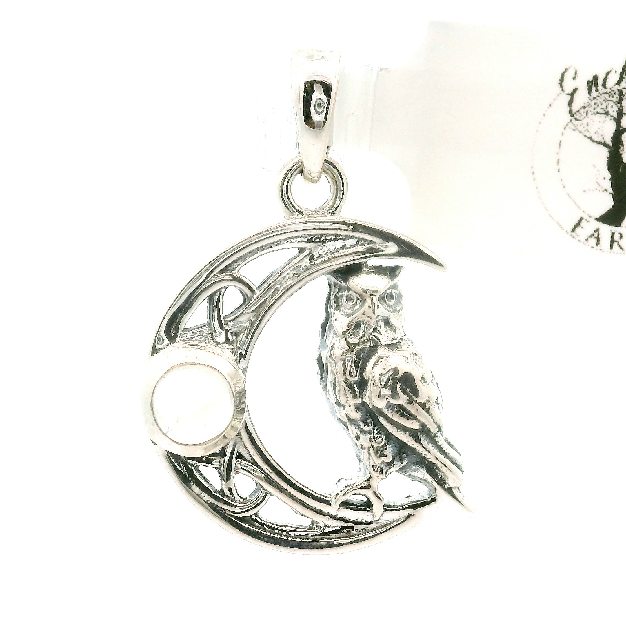 Owl Moon with Moonstone Pendant .925 Silver for Intuition and Wisdom
