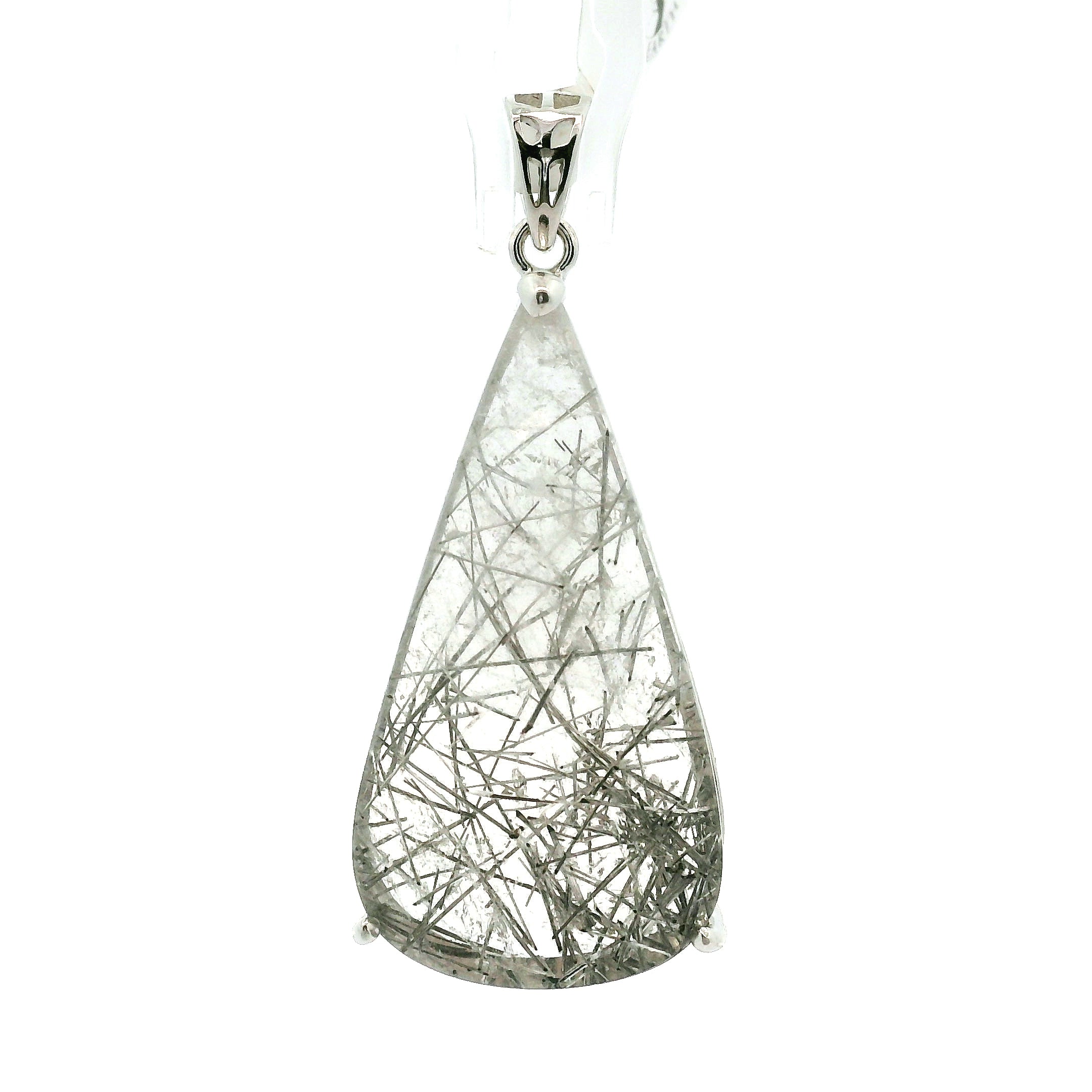 Black Rutilated Quartz Pendant .925 Silver for Amplification and Protection