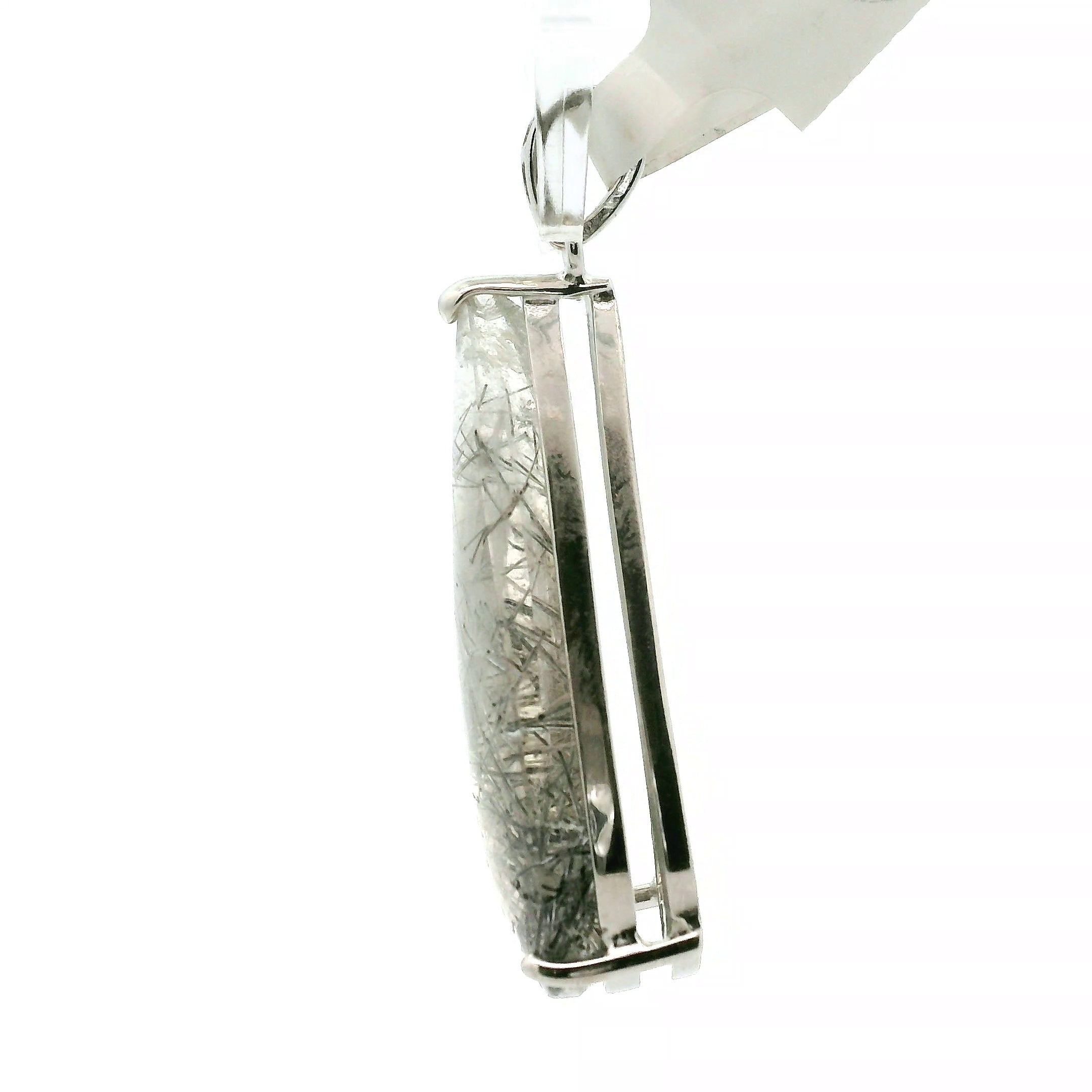 Black Rutilated Quartz Pendant .925 Silver for Amplification and Protection