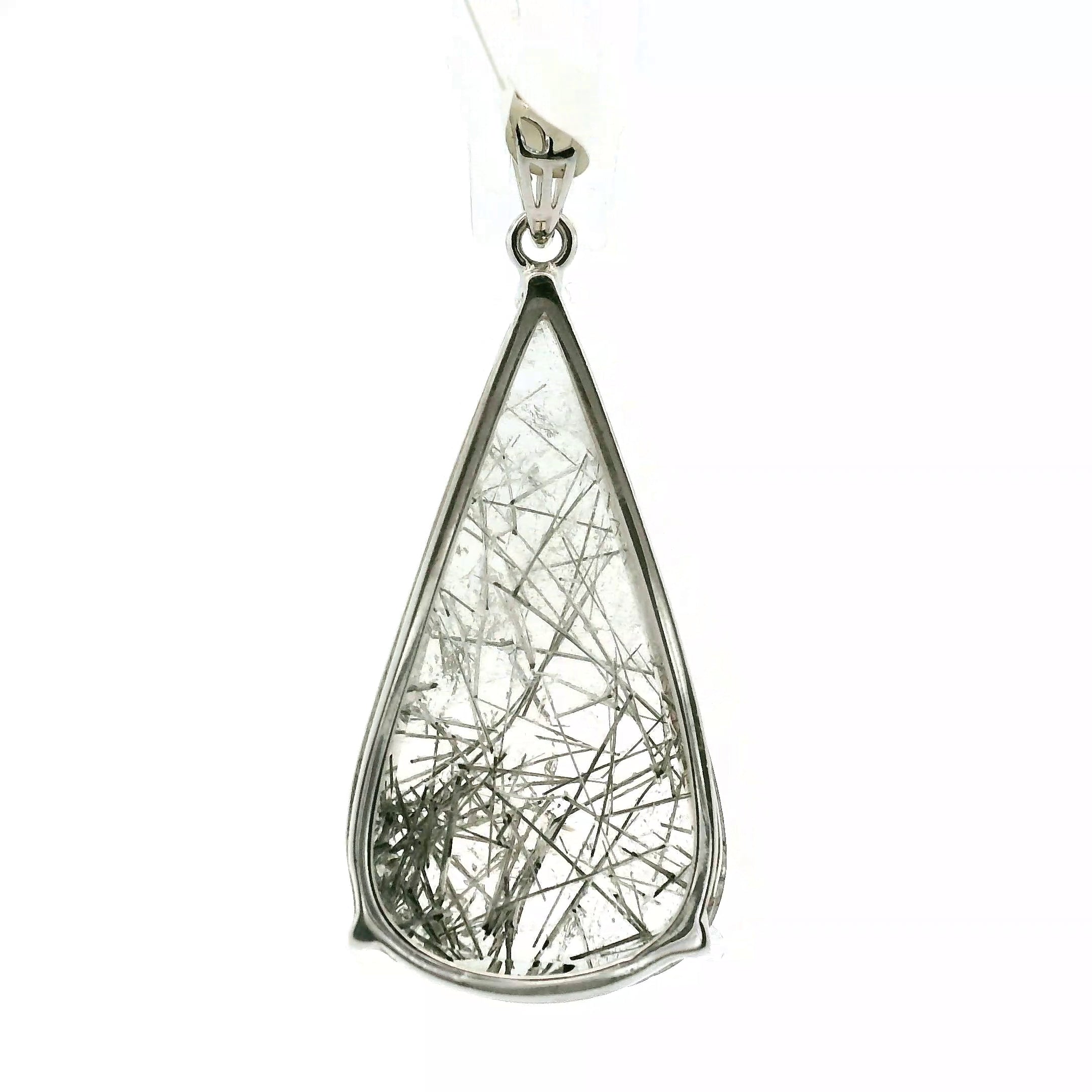 Black Rutilated Quartz Pendant .925 Silver for Amplification and Protection
