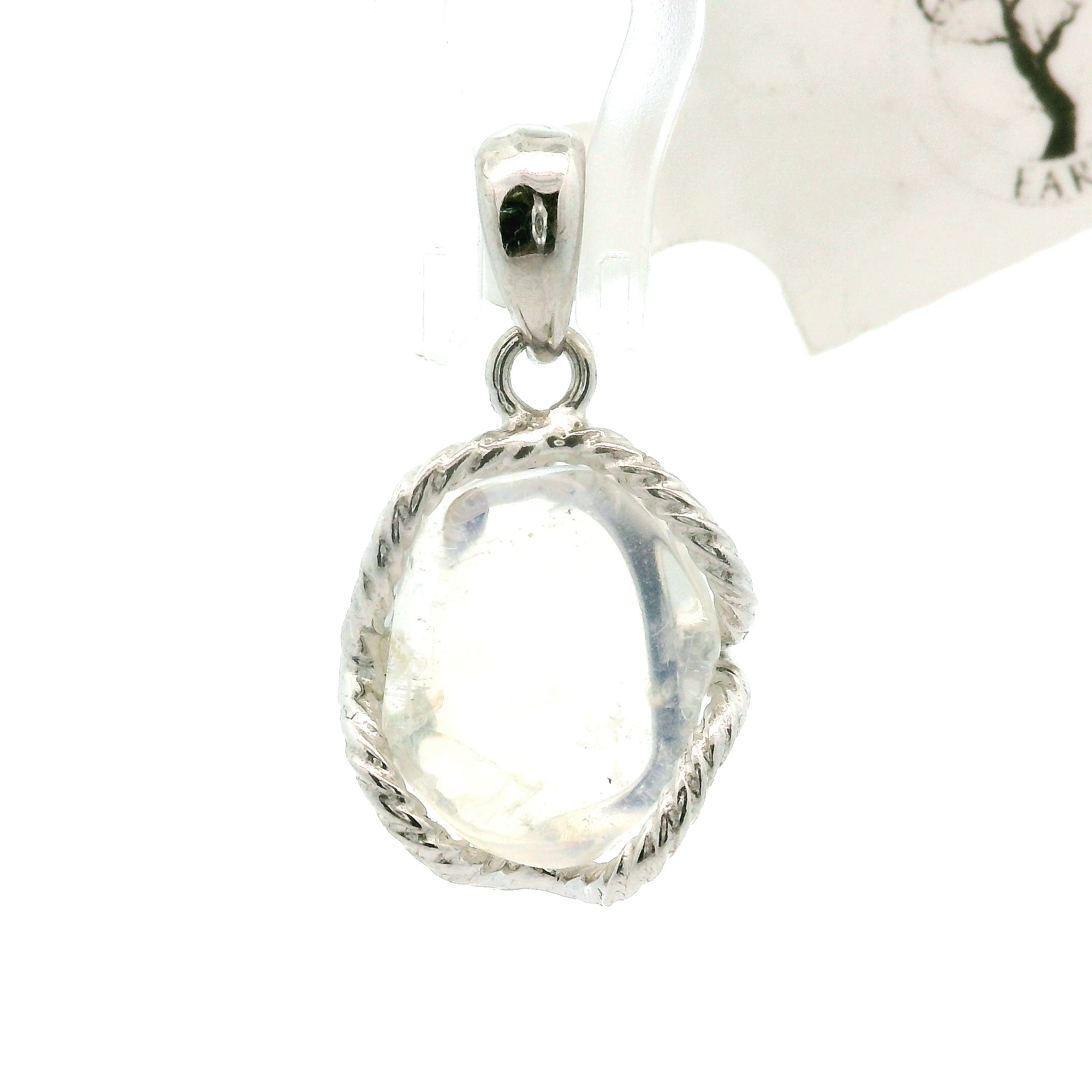 Rainbow Moonstone Free Form Pendant .925 Silver for Intuition and Energetic Purification