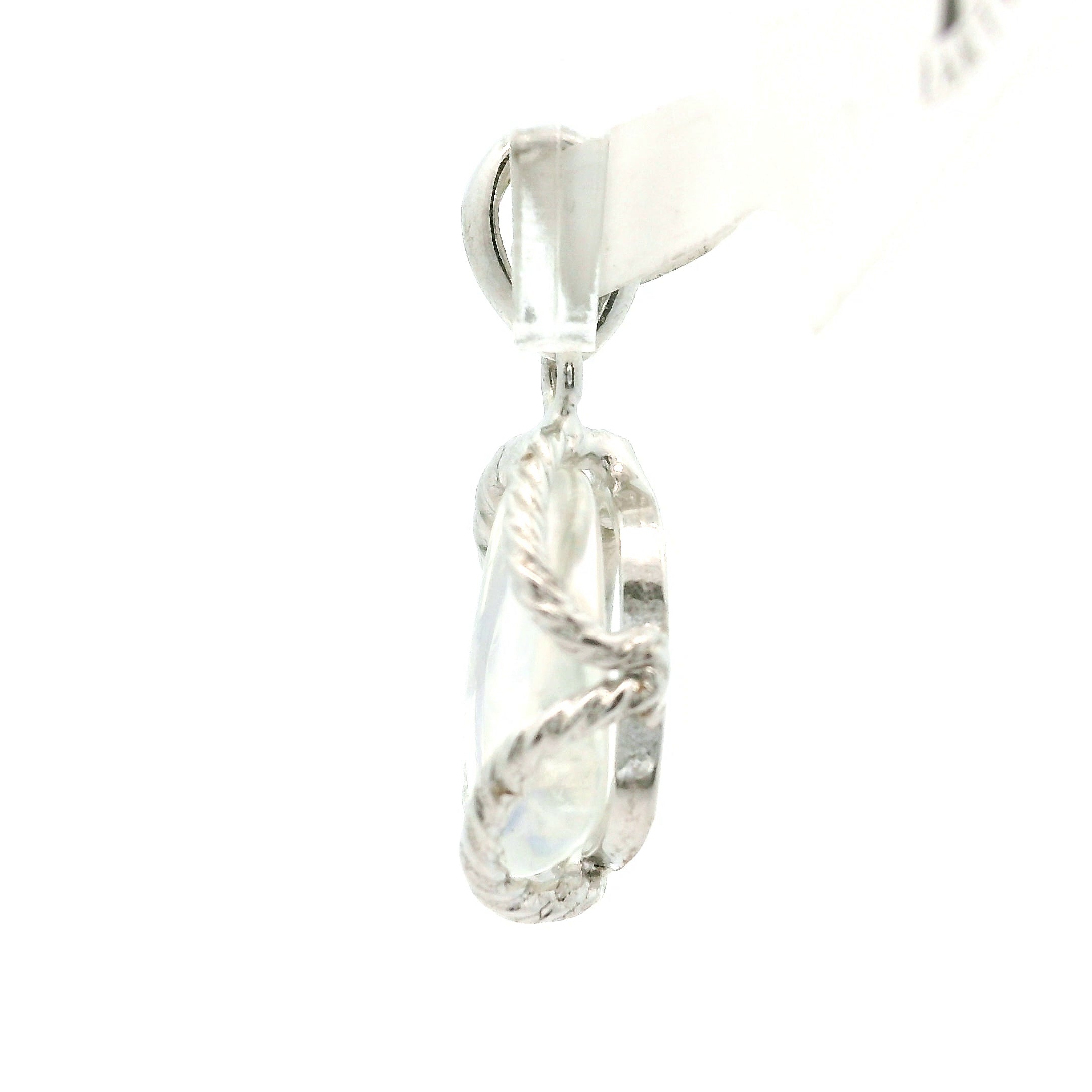 Rainbow Moonstone Free Form Pendant .925 Silver for Intuition and Energetic Purification