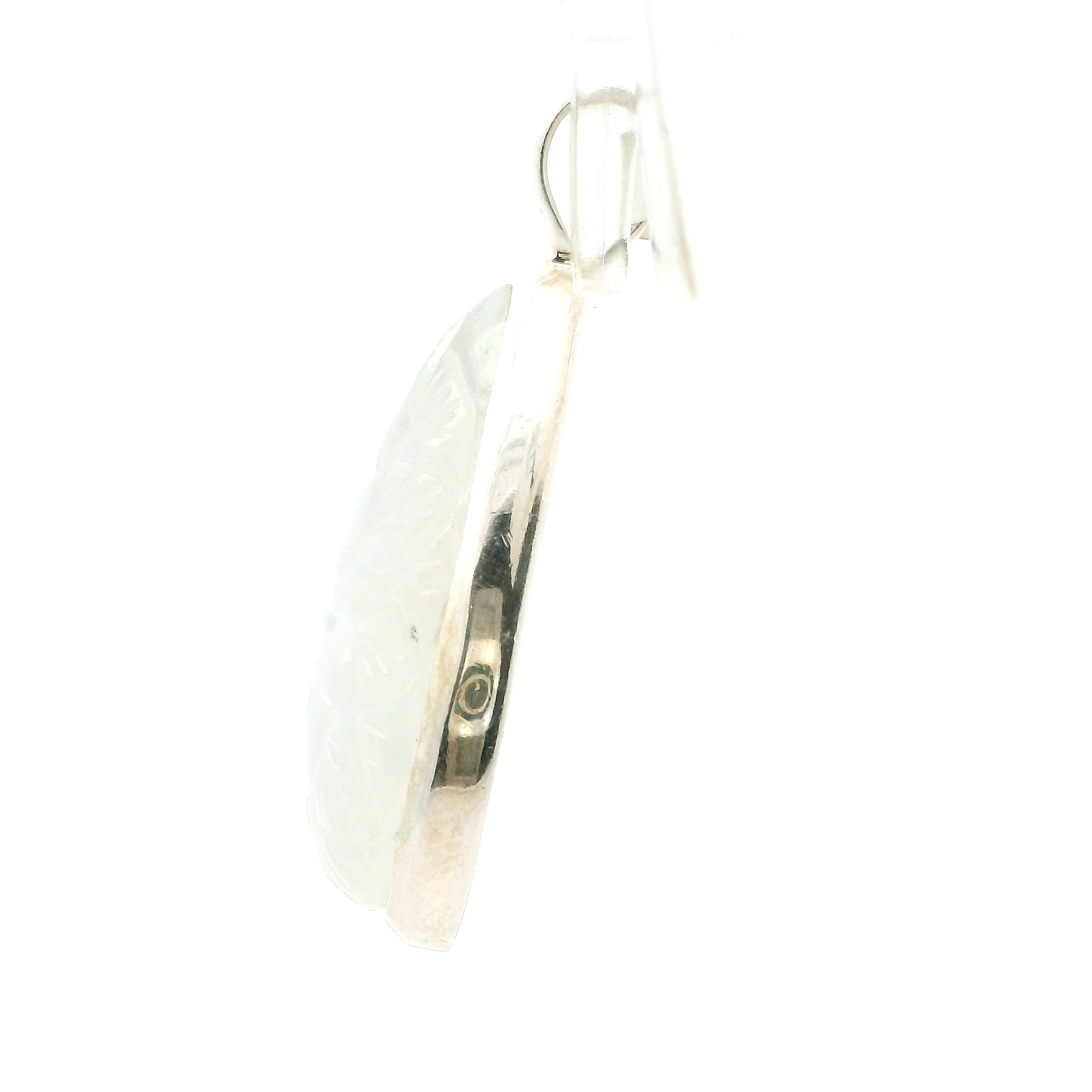 Rainbow Moonstone Carved Flower Drop Pendant .925 Silver for Intuition and Energetic Purification