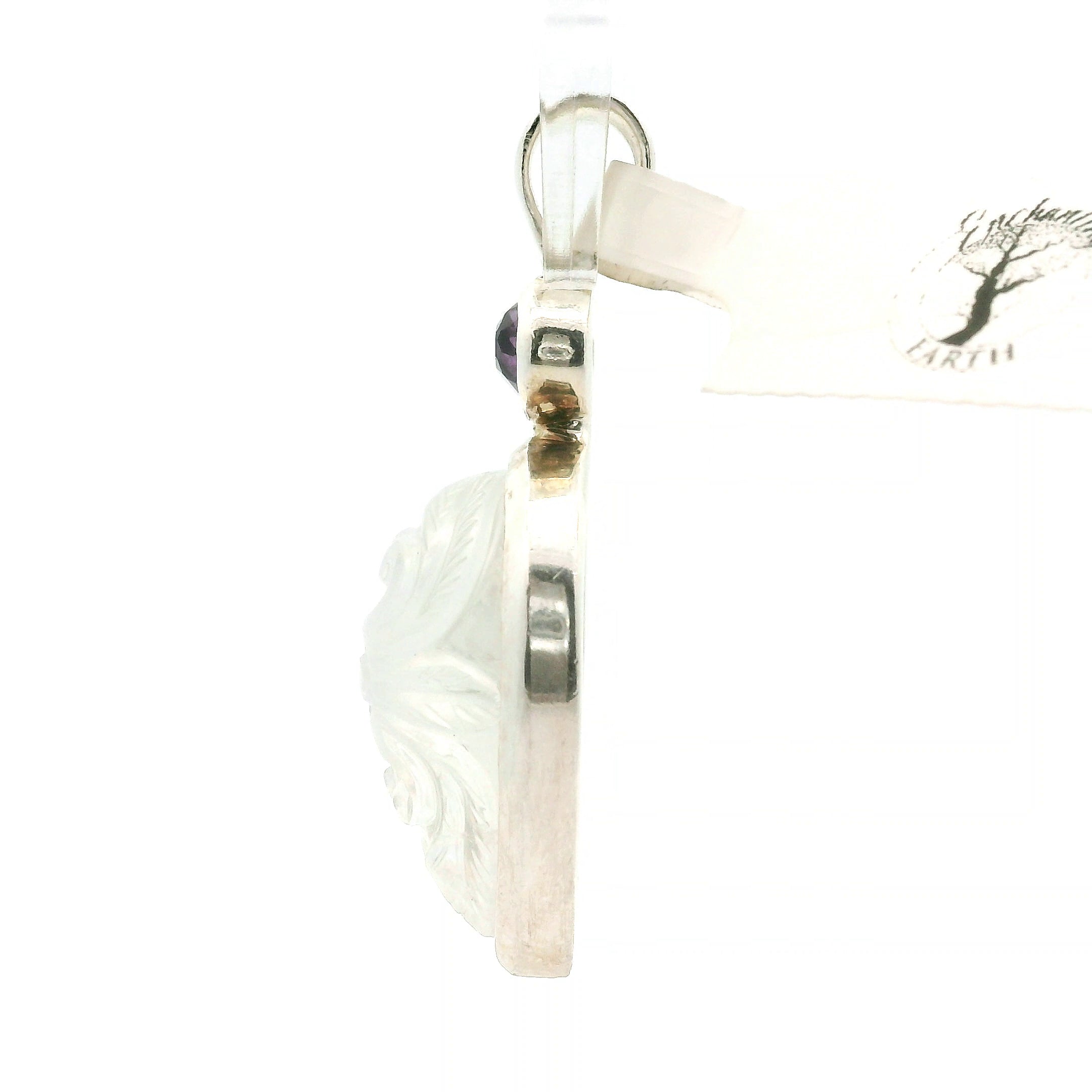 Rainbow Moonstone Carved Flower Drop Pendant .925 Silver for Intuition and Energetic Purification