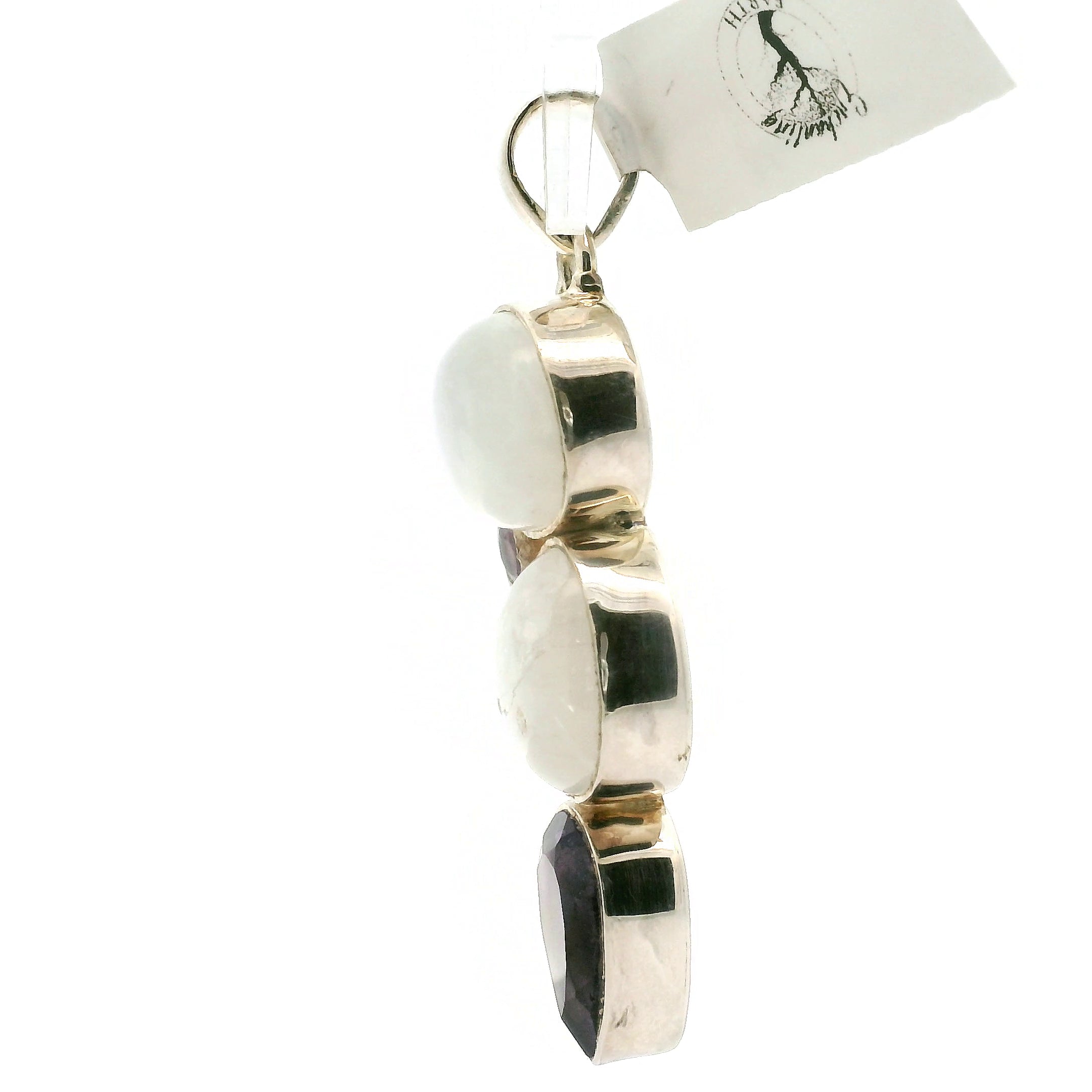 Rainbow Moonstone Multi-Stone Pendant .925 Silver for Intuition and Energetic Purification