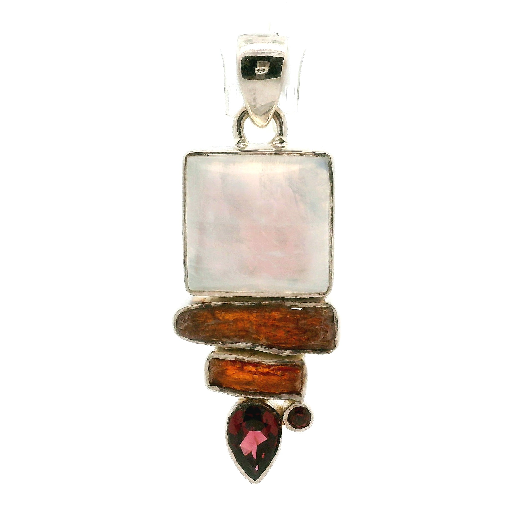 Rainbow Moonstone Multi-Stone Pendant .925 Silver for Intuition and Energetic Purification