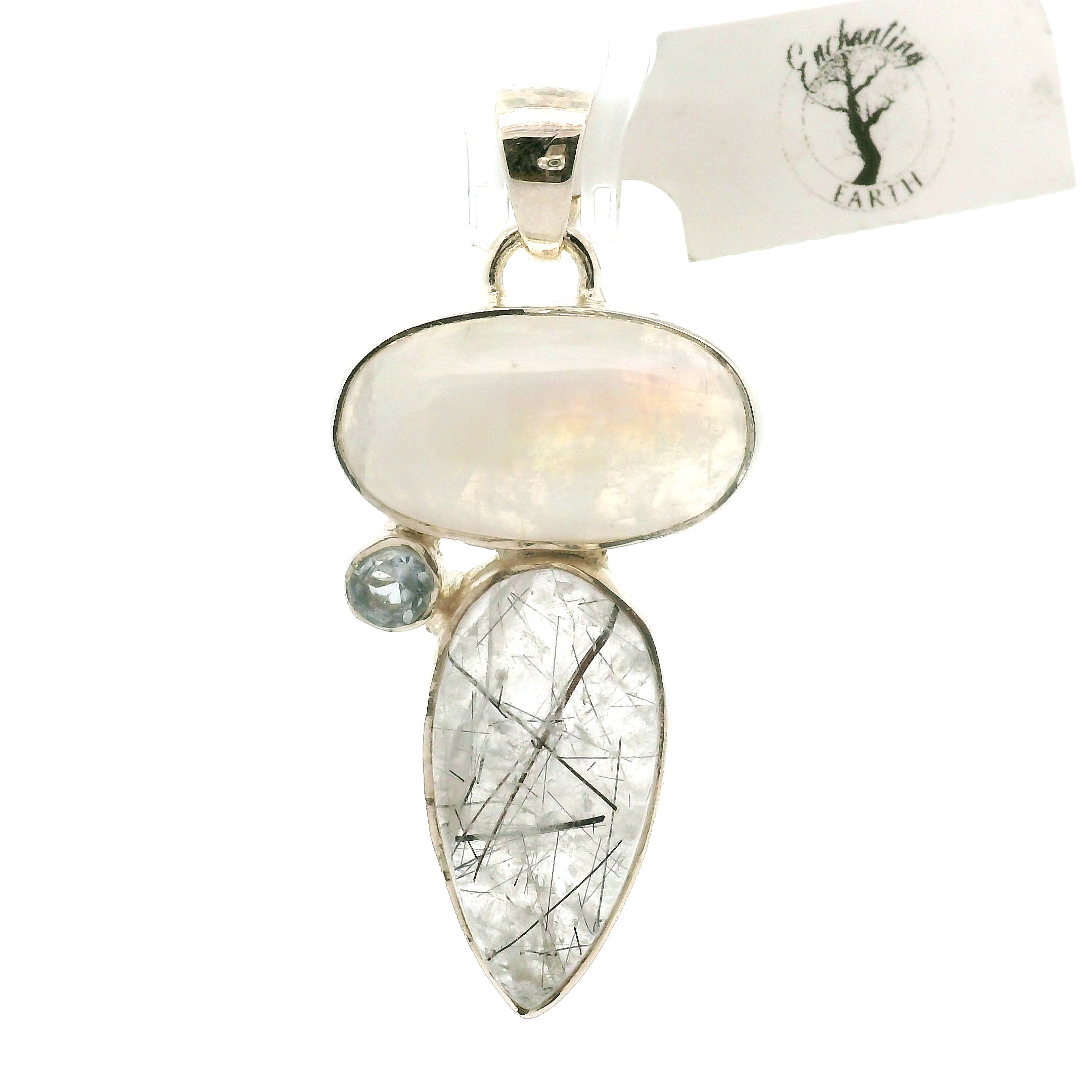 Rainbow Moonstone Multi-Stone Pendant .925 Silver for Intuition and Energetic Purification